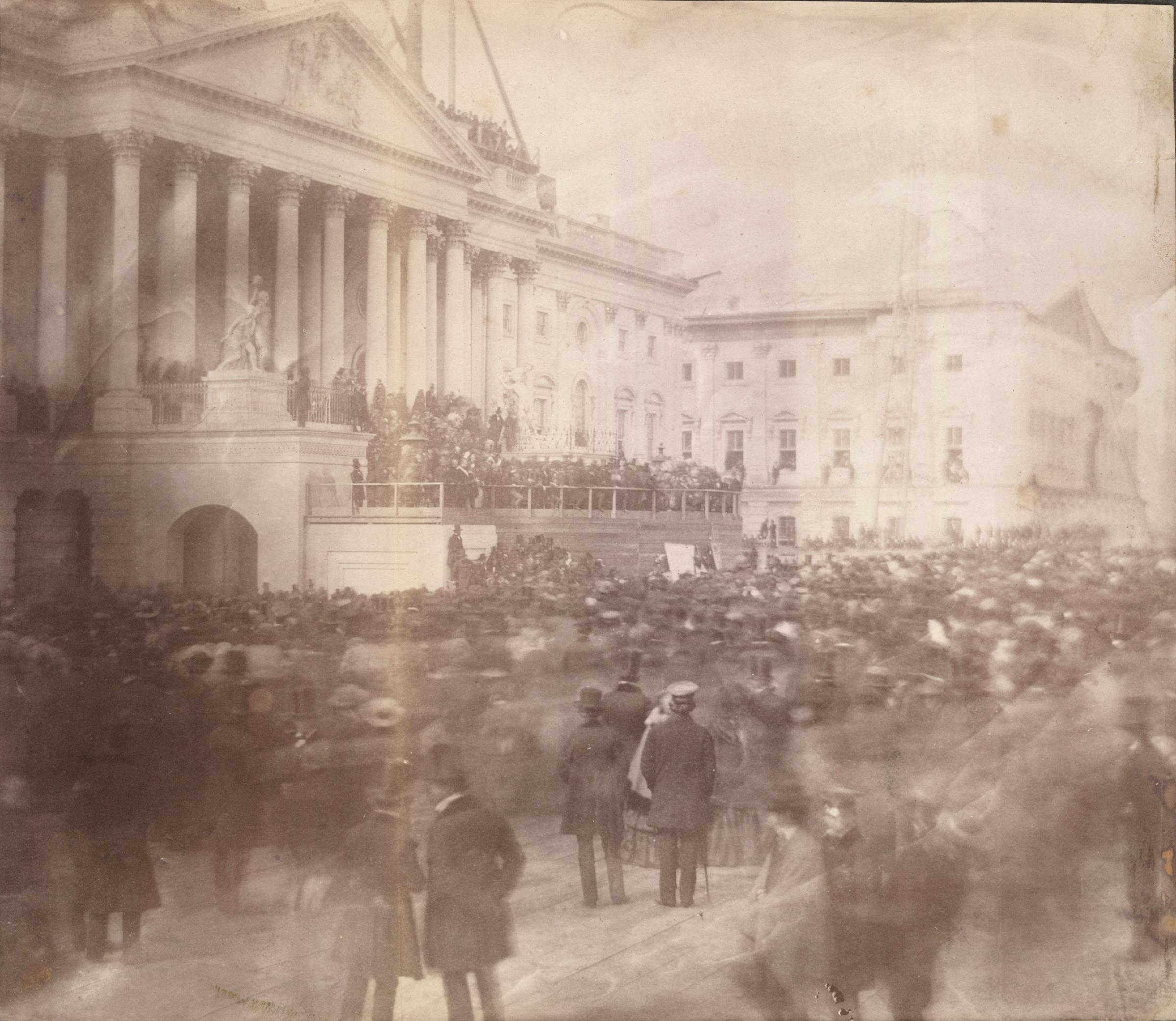 First photograph of an inaugration at the Capitol, James Buchanan, 1857.