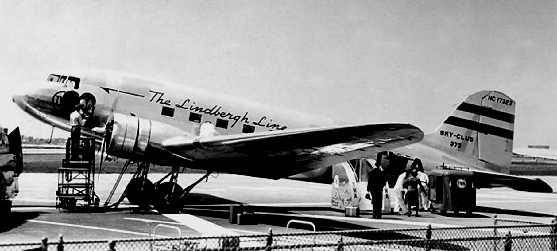 The TWA DC-3 Sky Club shown is identical to the ship that crashed into Mt. Potosi, Nevada January 16, 1942.