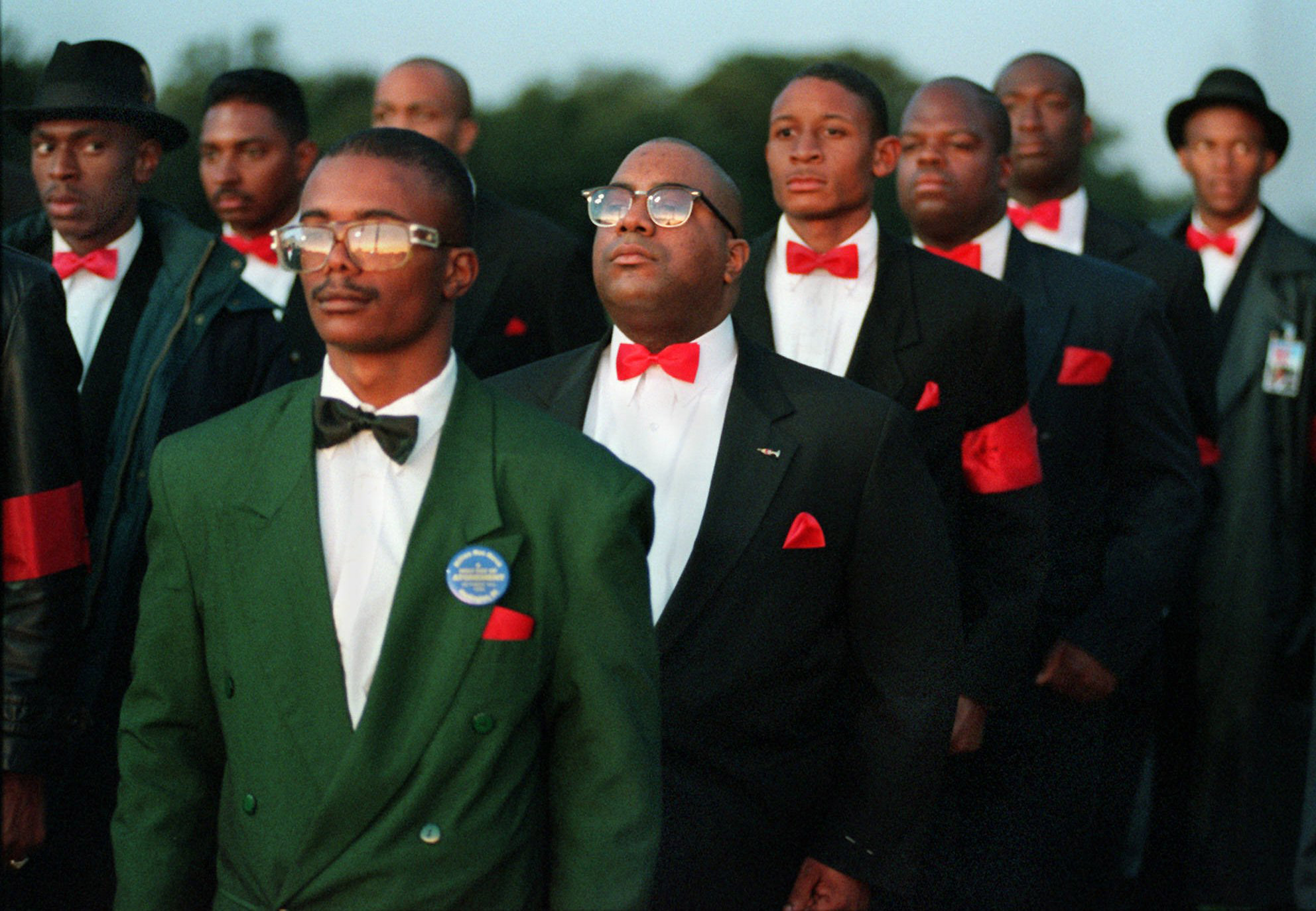 West Coast members of the Nation of Islam gather on the Mall in Washington, Monday, Oct. 16, 1995, prior to the start of the Million Man March.
