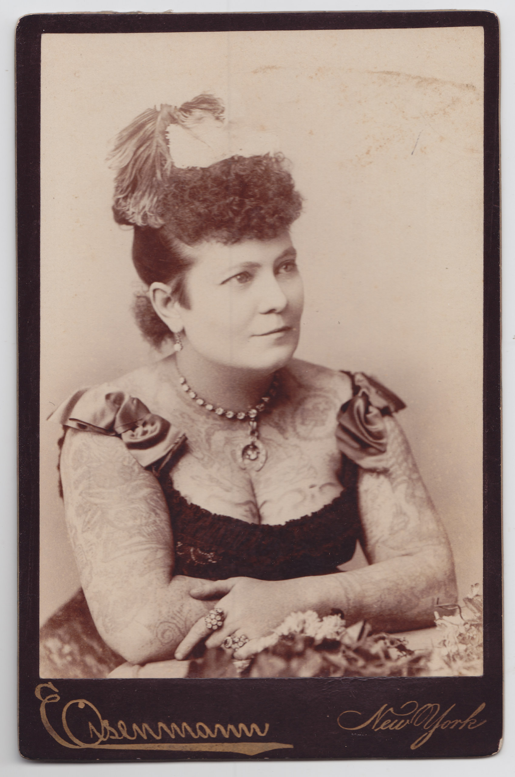 From Tattooed New York at the New-York Historical Society: Nora Hildebrandt, ca. 1880. Photograph by Charles Eisenmann.