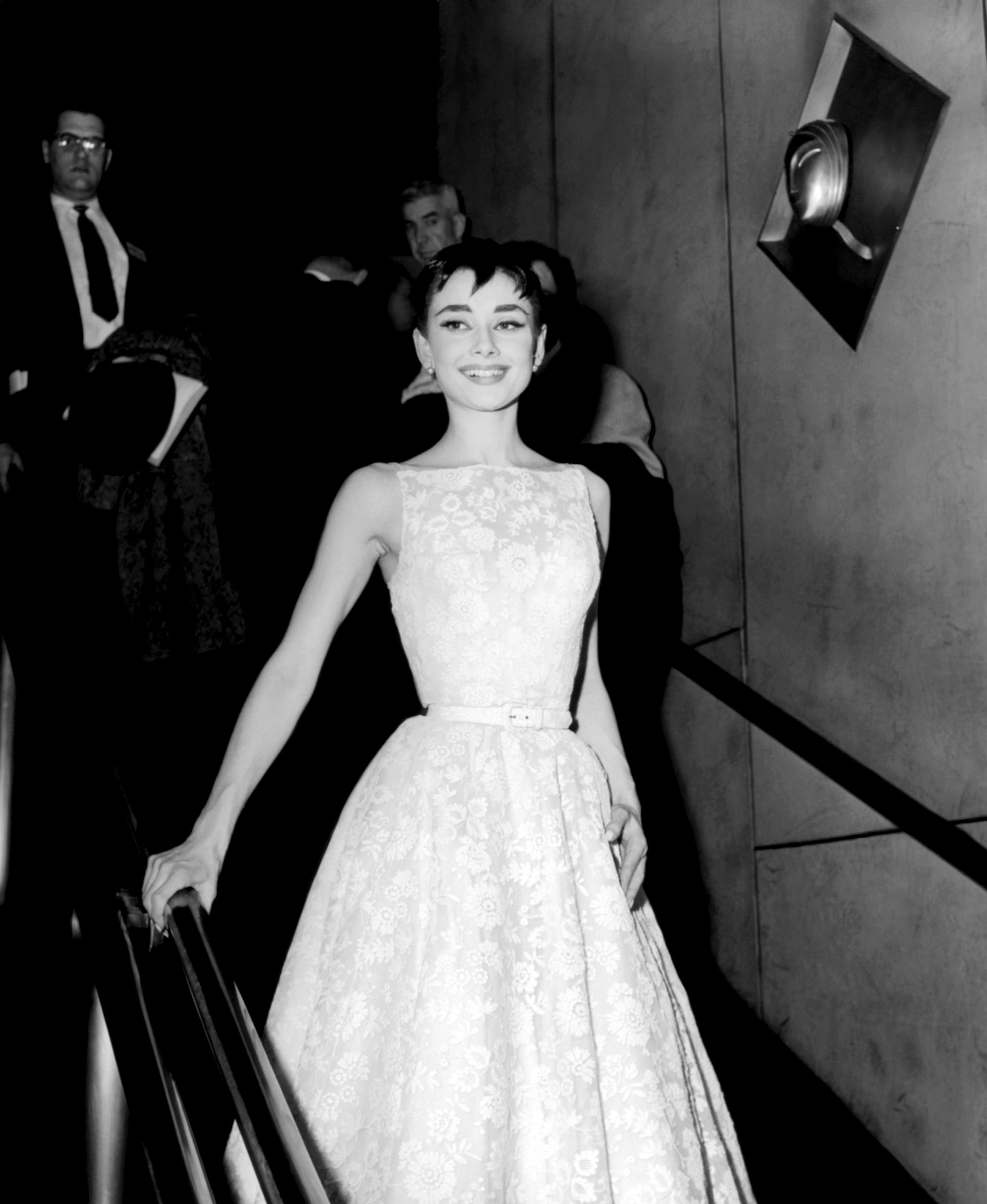 Audrey Hepburn, wearing a Givenchy gown, at the Academy Awards, 1954.