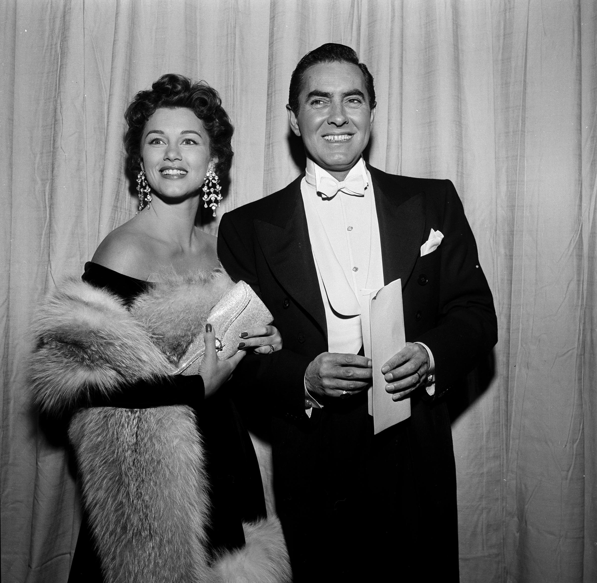 Tyrone Power and his wife Linda Christian at the Academy Awards, 1954.