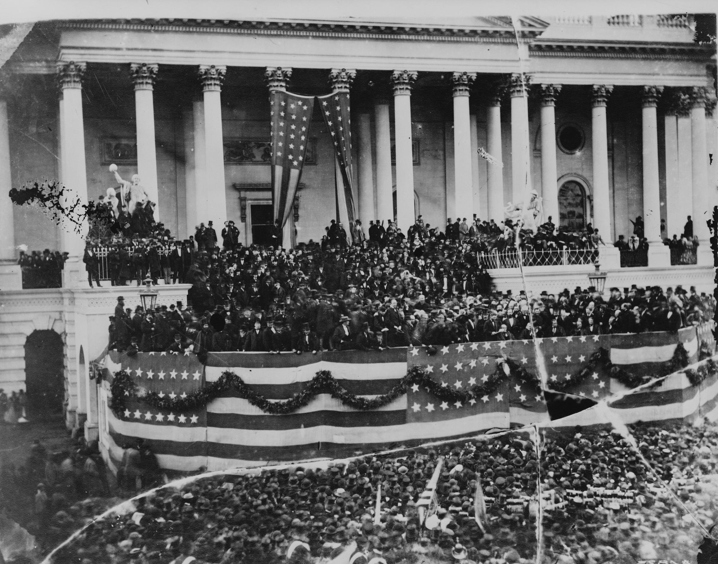 President Ulysses S. Grant delivering his inaugural address on the east portico of the U.S. Capitol, March 4, 1873. Photo by Matthew Brady.
