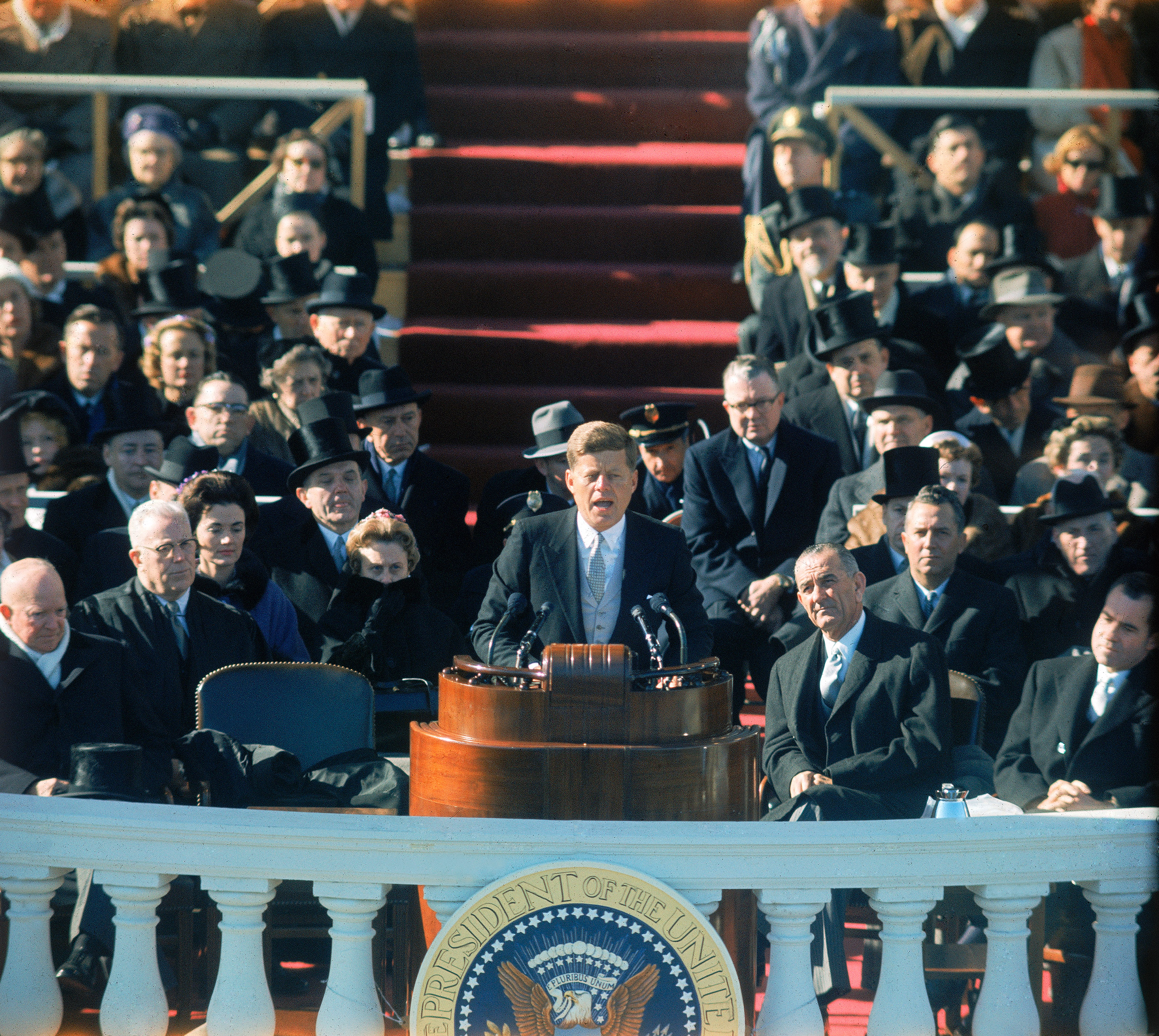 John F. Kennedy delivering his inaugural speech, 1961.