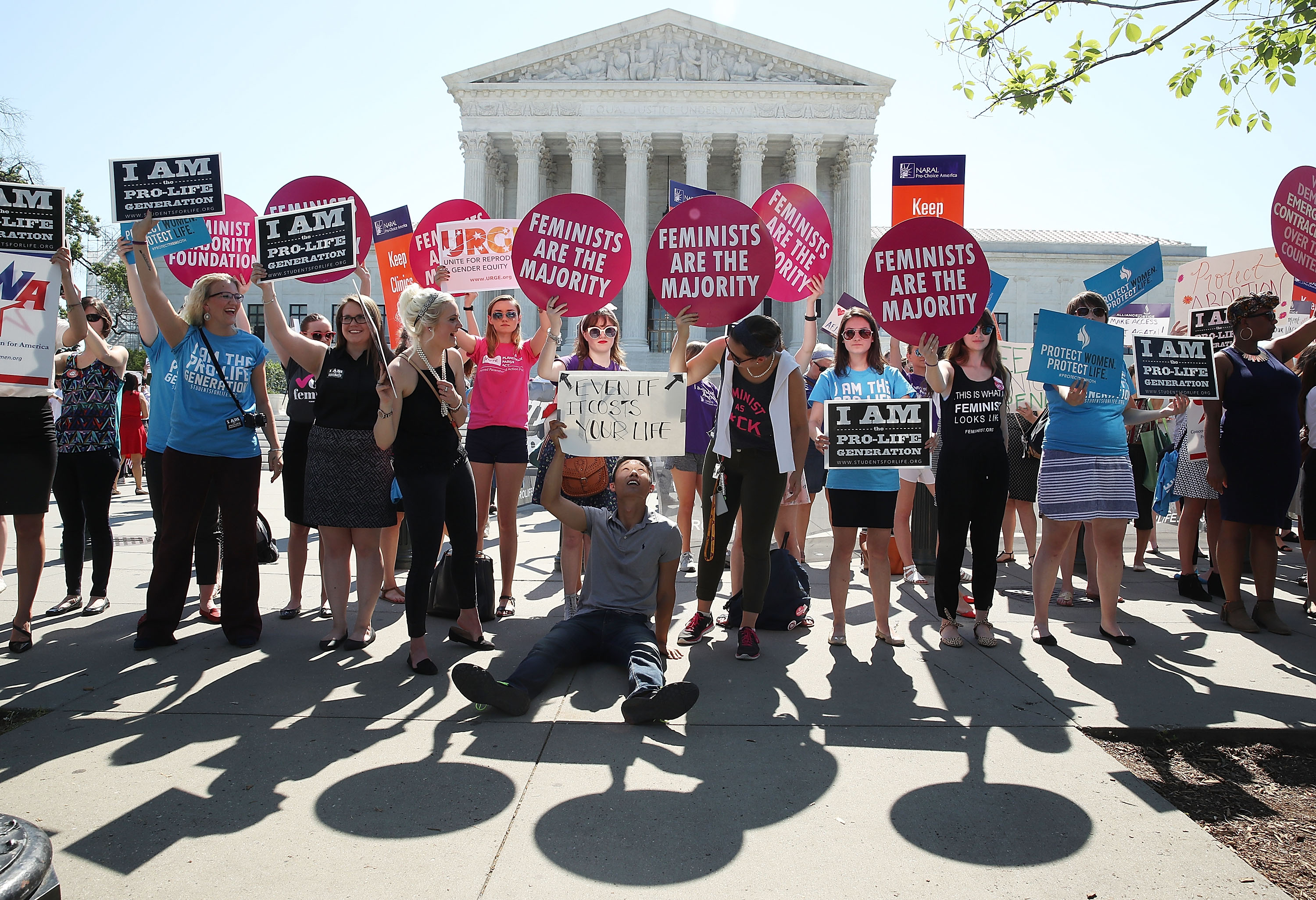 WASHINGTON, DC - JUNE 20:  Protesters on both sides of the abortion issue rally in front of the U.S. Supreme Court building June 20, 2016 in Washington, DC. Several groups are waiting for the high court to hand down the Whole Woman's Health v. Hellerstedt ruling before their summer break next week.  (Photo by Mark Wilson/Getty Images) (Mark Wilson—Getty Images)