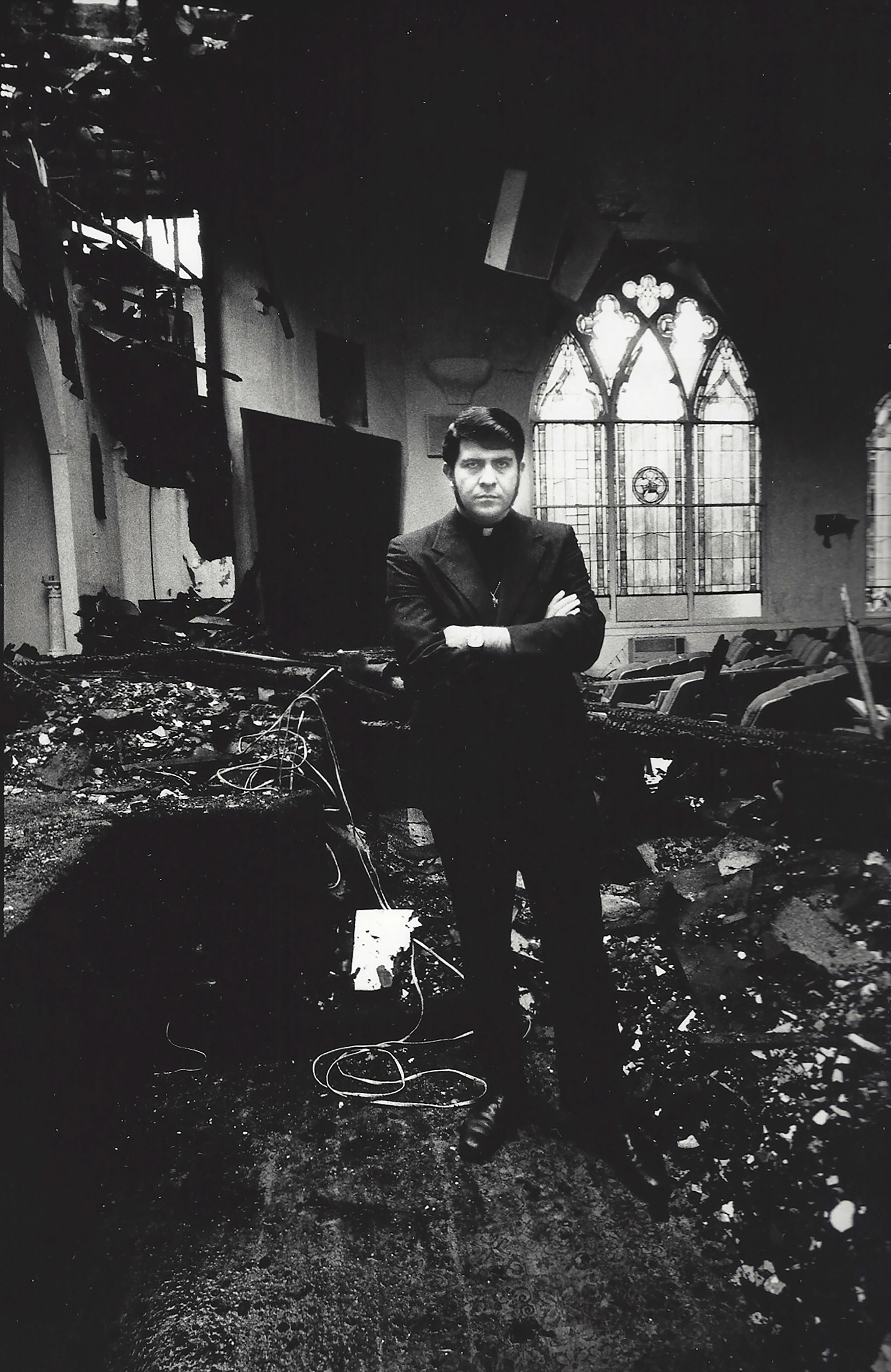 The Reverend Troy Perry, Gay Activist, in his Burnt Down Church, Los Angeles, 1973.