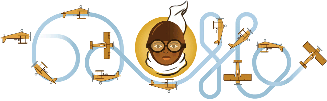 Google Doodle celebrating what would be aviator Bessie Coleman's 125th birthday.