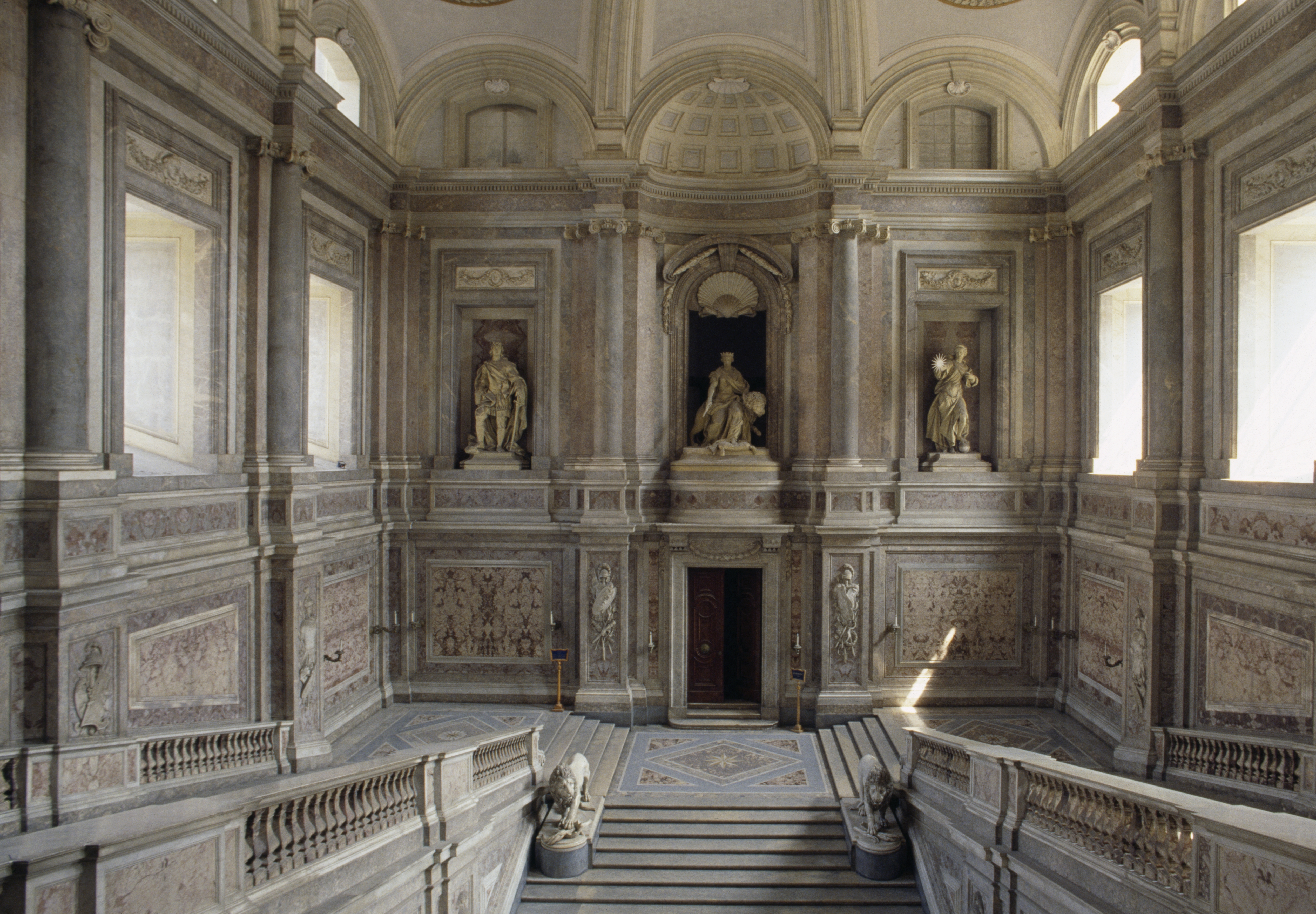 The Grand staircase, architect Luigi Vanvitelli (1700-1773), Royal Palace of Caserta (UNESCO World Heritage List, 1997), Campania. Italy, 18th century.