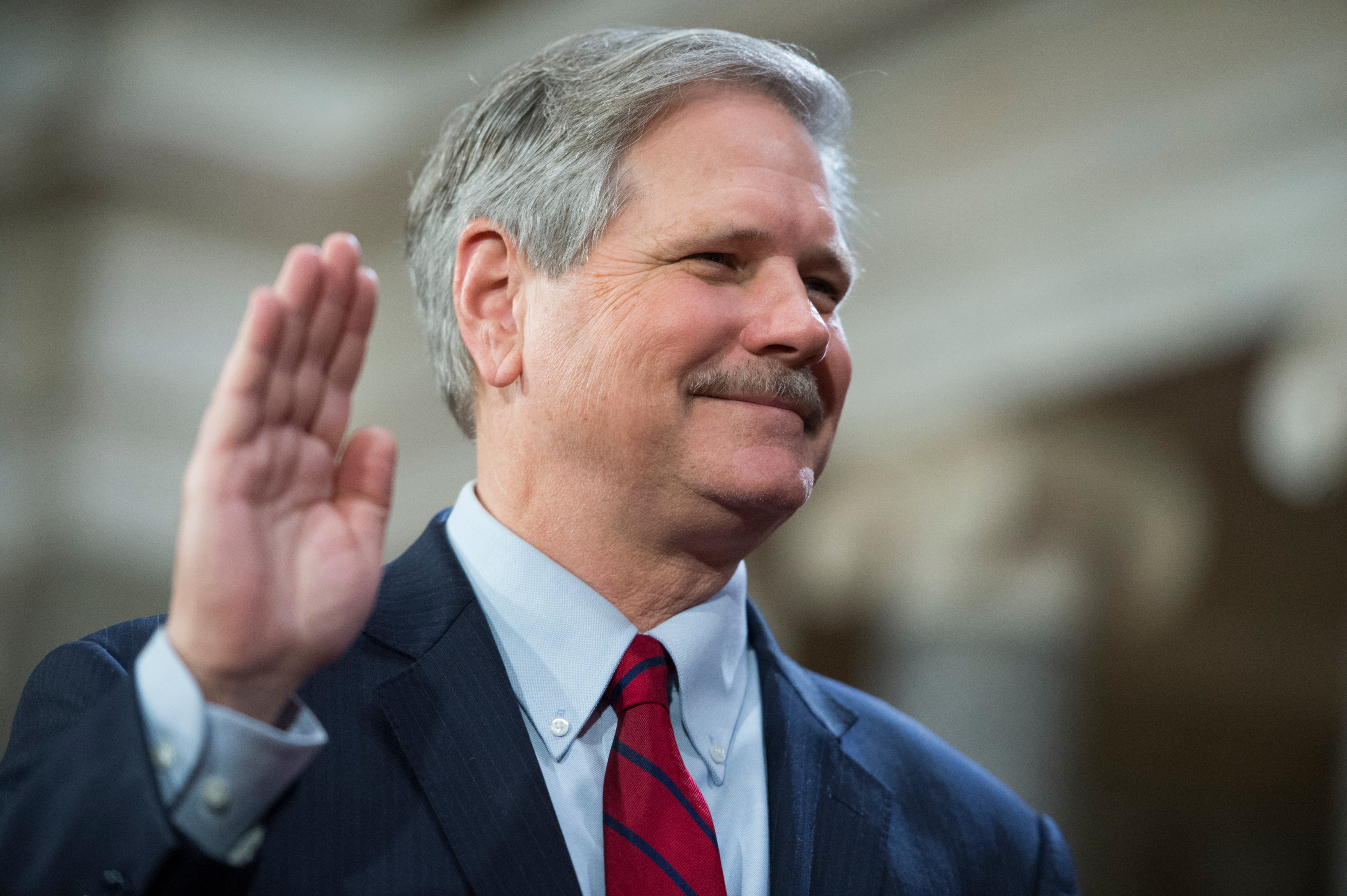 Sen. John Hoeven, R-N.D., is administered an oath by Vice President Joe Biden during a swearing-in ceremony in the Capitol's Old Senate Chamber, January 03, 2016. (Tom Williams&mdash;CQ-Roll Call,Inc./Getty Images)