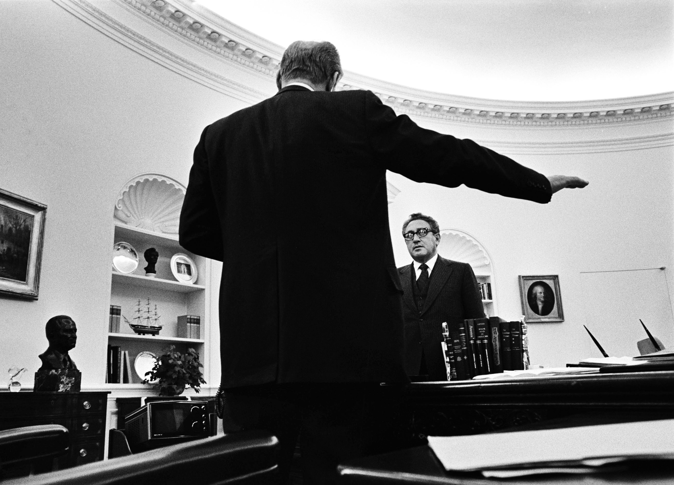 "As White House photographer I was able to be in situations off limits to other photographers, and was able to document many critical historical moments," says David Hume Kennerly, who photographed President Ford and Secretary of State Henry Kissinger discussing the ongoing negotiations on the Strategic Arms Limitation Treaty (SALT) being conducted with the Soviets on March 24, 1976. (David Hume Kennerly—Getty Images)