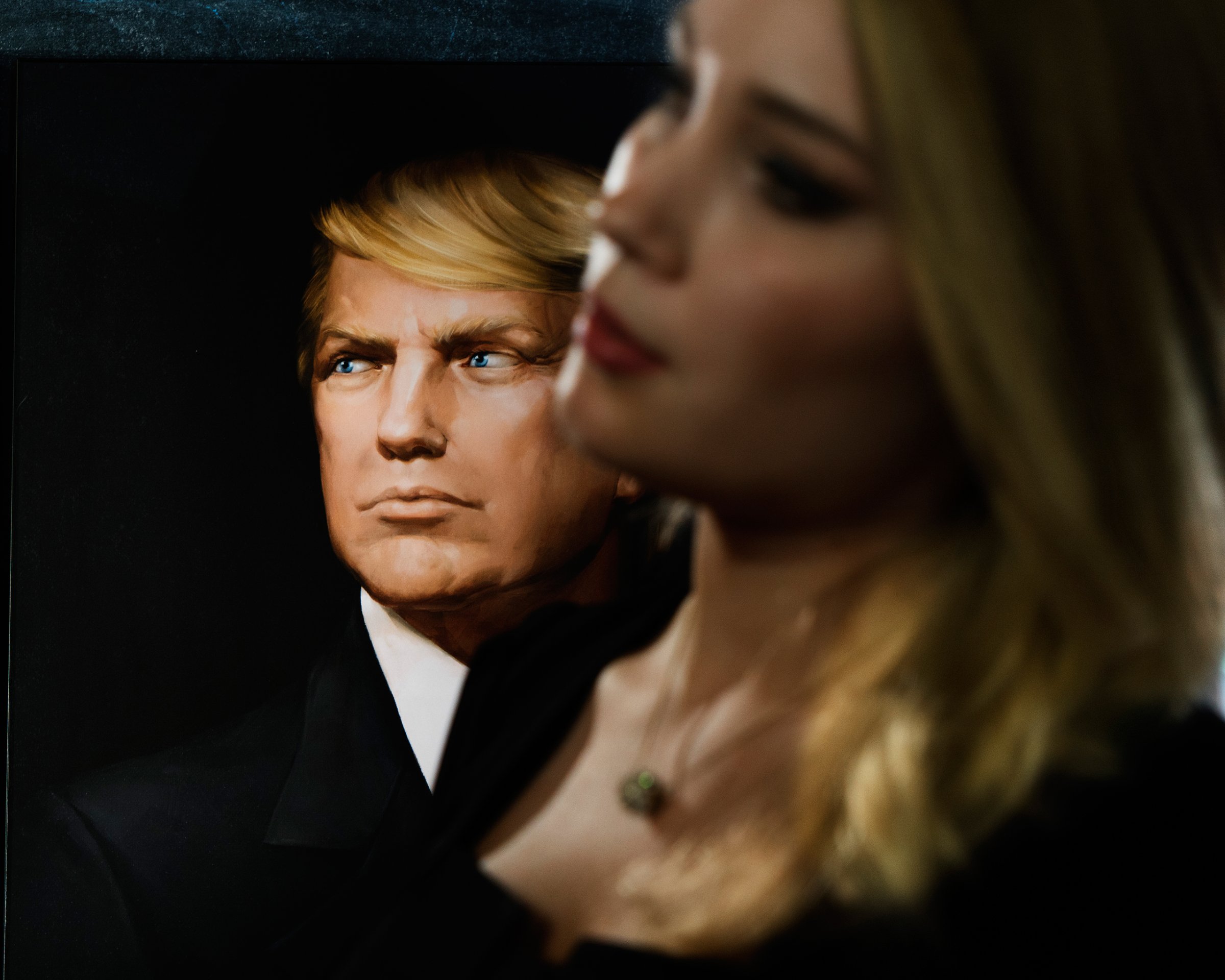 A portrait of U.S. President Donald Trump at an event organized by Maria Katasonova and TzarGrad TV on the occasion of Trump's inauguration in Moscow on Jan. 20, 2017. Katasonova, was a candidate MP in the last Duma election.