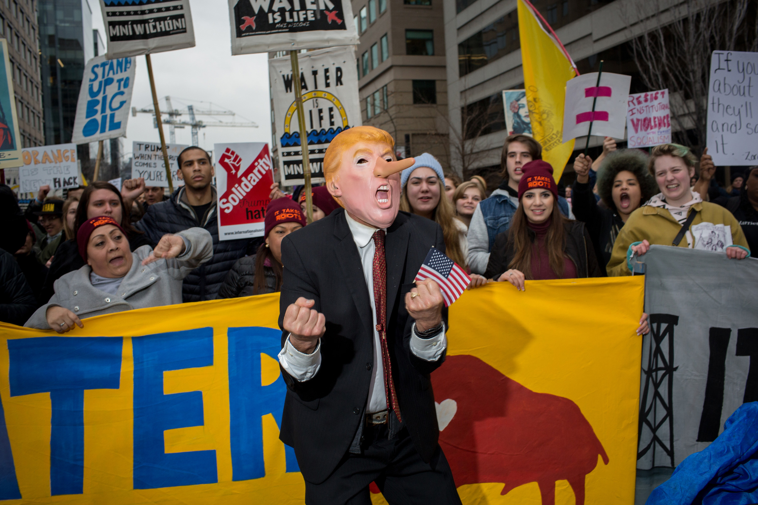 Protesters demonstrate on the streets of Washington on Inauguration Day, Jan. 20, 2017.