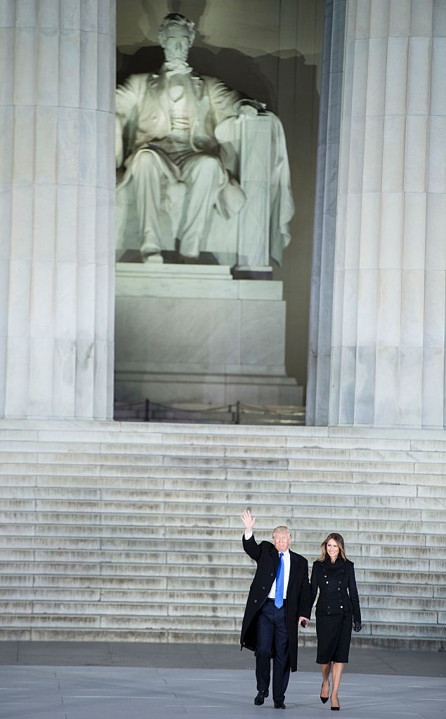 President-elect Donald Trump and his wife Melania arrive to attend an inauguration concert at the Lincoln Memorial in Washington, DC, on Jan. 19, 2017. (BRENDAN SMIALOWSKI&mdash;AFP/Getty Images)