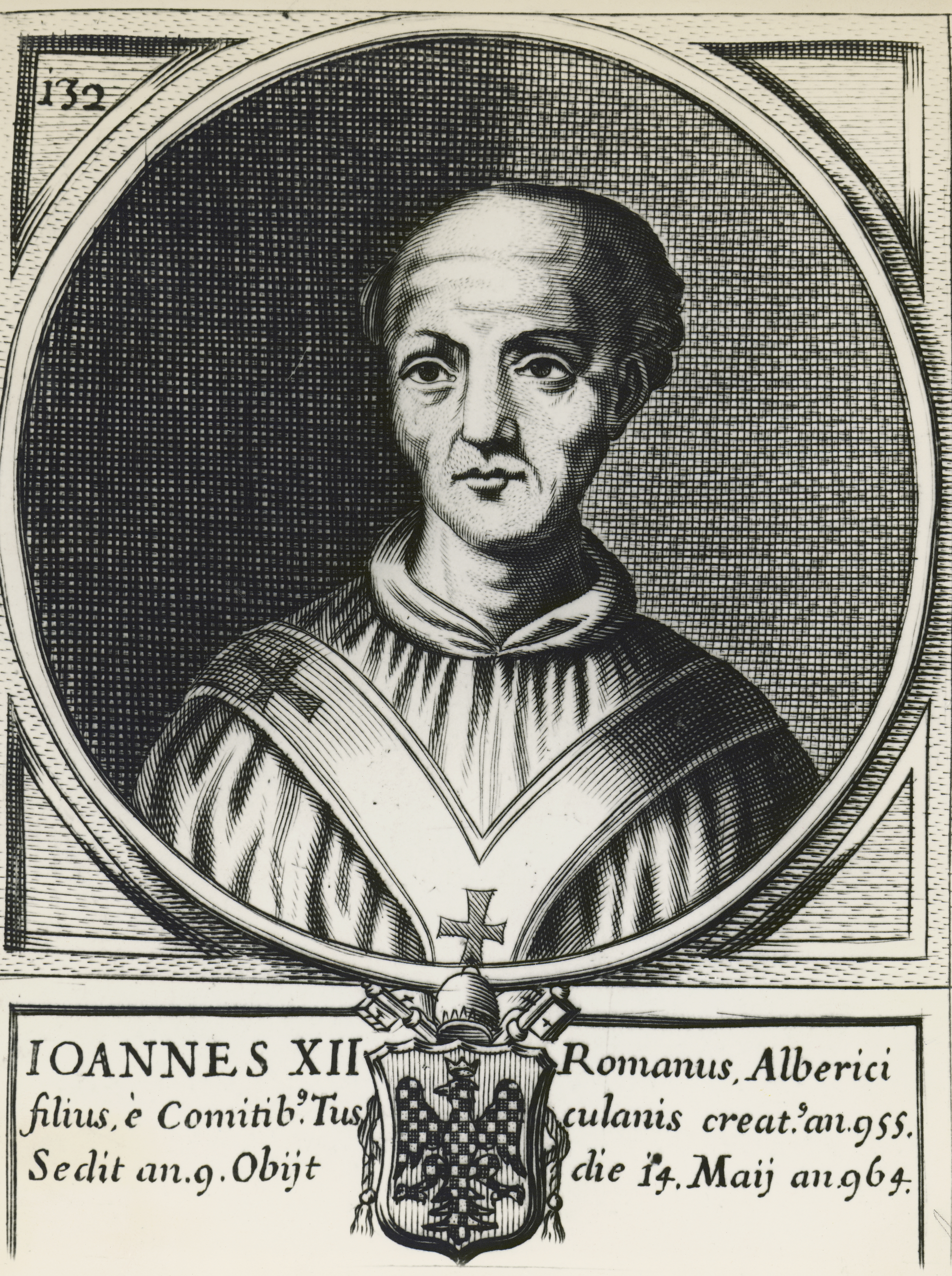ITALY - DECEMBER 16: Portrait of Pope John XII, born Octavianus of Tusculum (937-964), engraving. Italy, 10th century. (Photo by DeAgostini/Getty Images) (De Agostini Picture Library, Agostini/Getty Images)