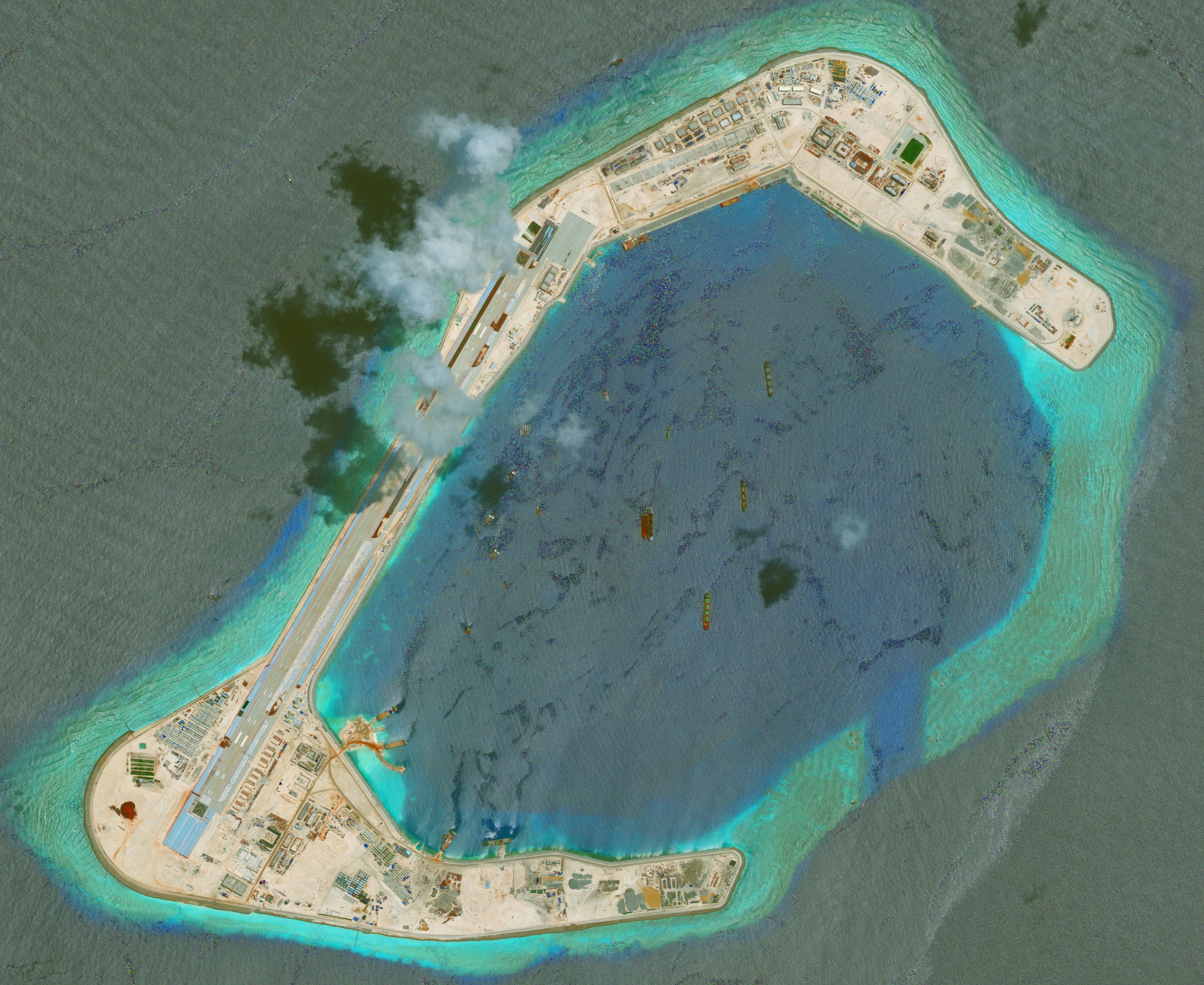 DigitalGlobe imagery of the Subi Reef in the South China Sea, a part of the Spratly Islands group. (DigitalGlobe/ScapeWare3d/Getty Images)