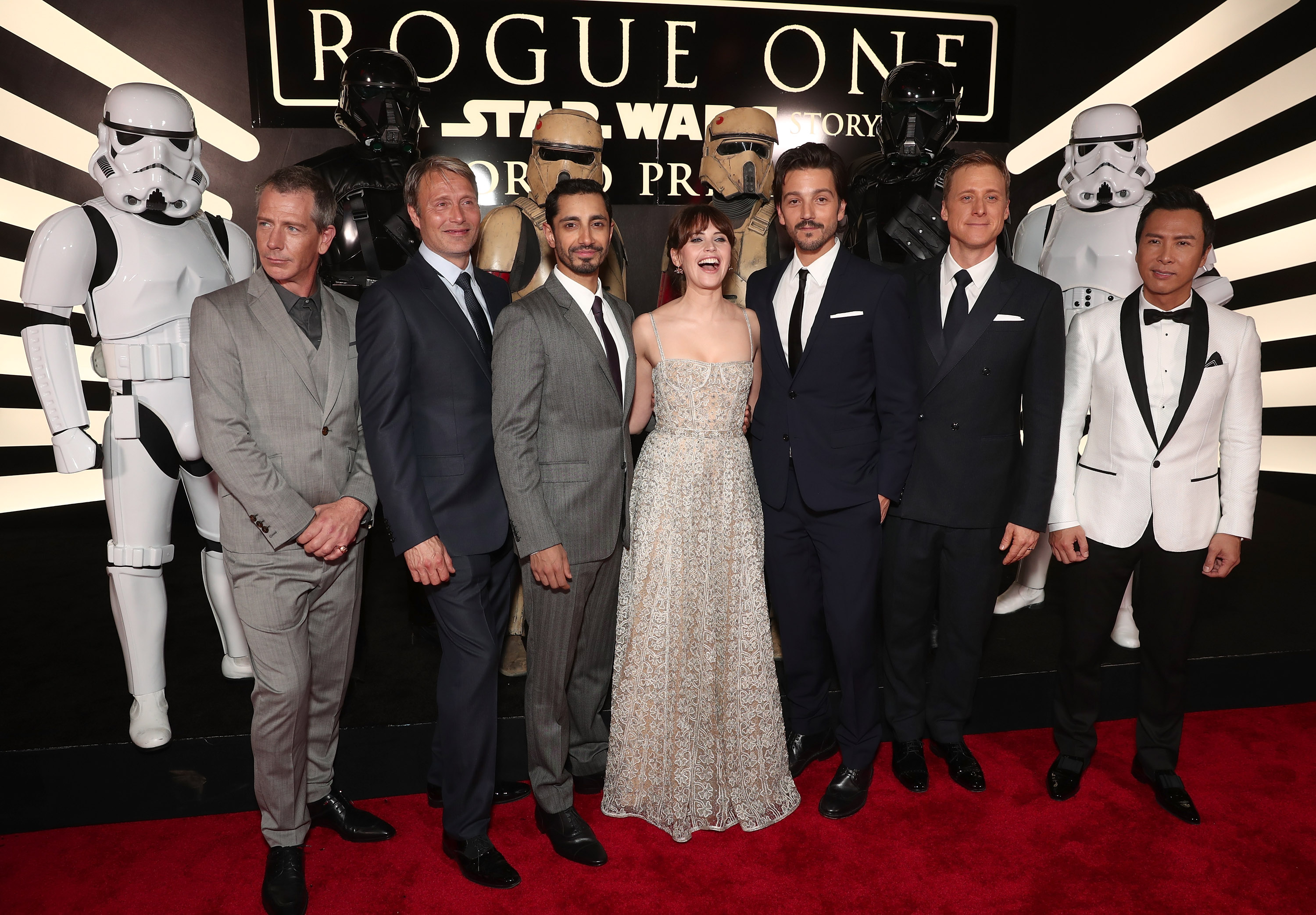 Cast members of 'Rouge One' attend the 'Star Wars' anthology movie's premiere at the Pantages Theatre, Hollywood, Calif., Dec. 10, 2016. (Todd Williamson—Getty Images)
