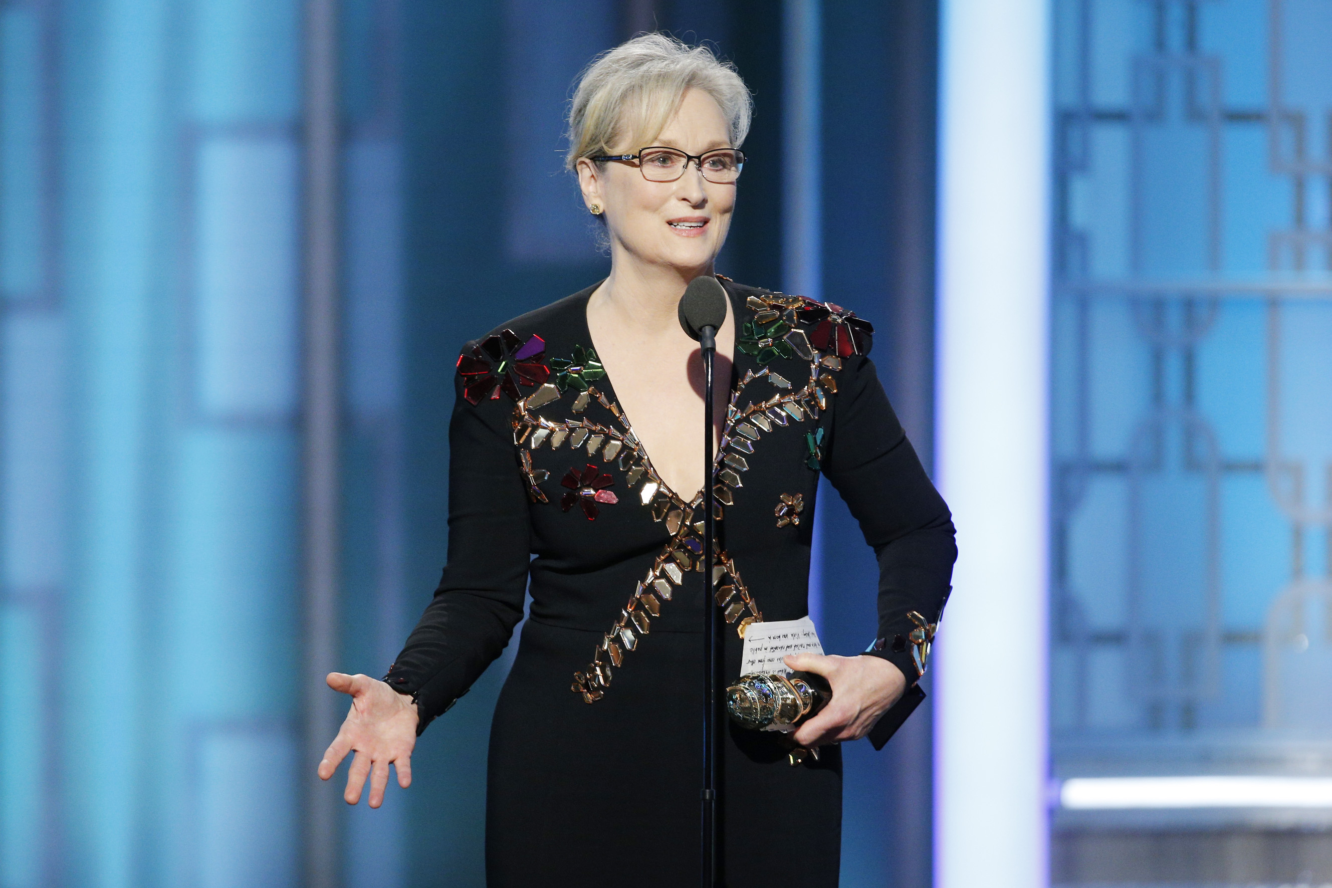 Meryl Streep accepts the Cecil B. DeMille Award during the 74th Annual Golden Globe Awards at The Beverly Hilton Hotel, Jan.8, 2017 in Beverly Hills, Calif. (Paul Drinkwater—NBCUniversal/Getty Images)