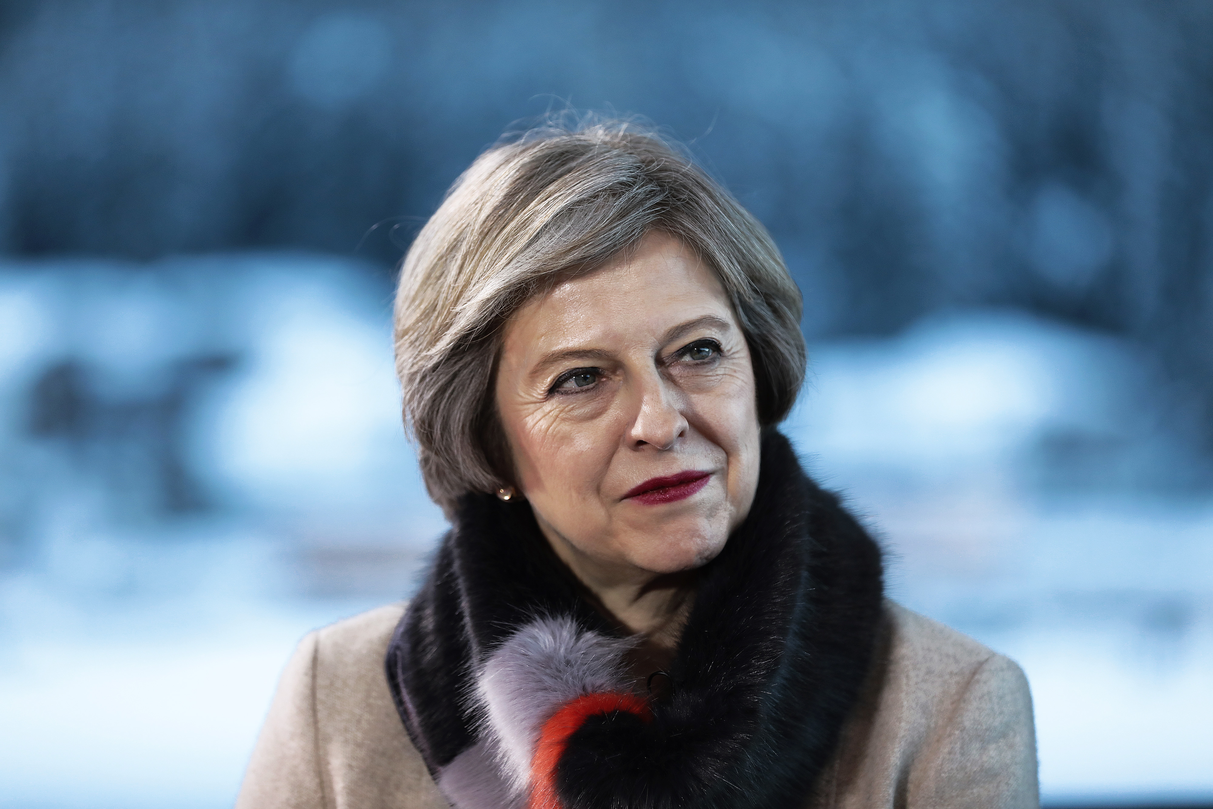Theresa May, U.K. prime minister, looks on during a Bloomberg Television interview at the World Economic Forum (WEF) in Davos, Switzerland, on Thursday, Jan. 19, 2017. (Simon Dawson/Bloomberg—via Getty Images)
