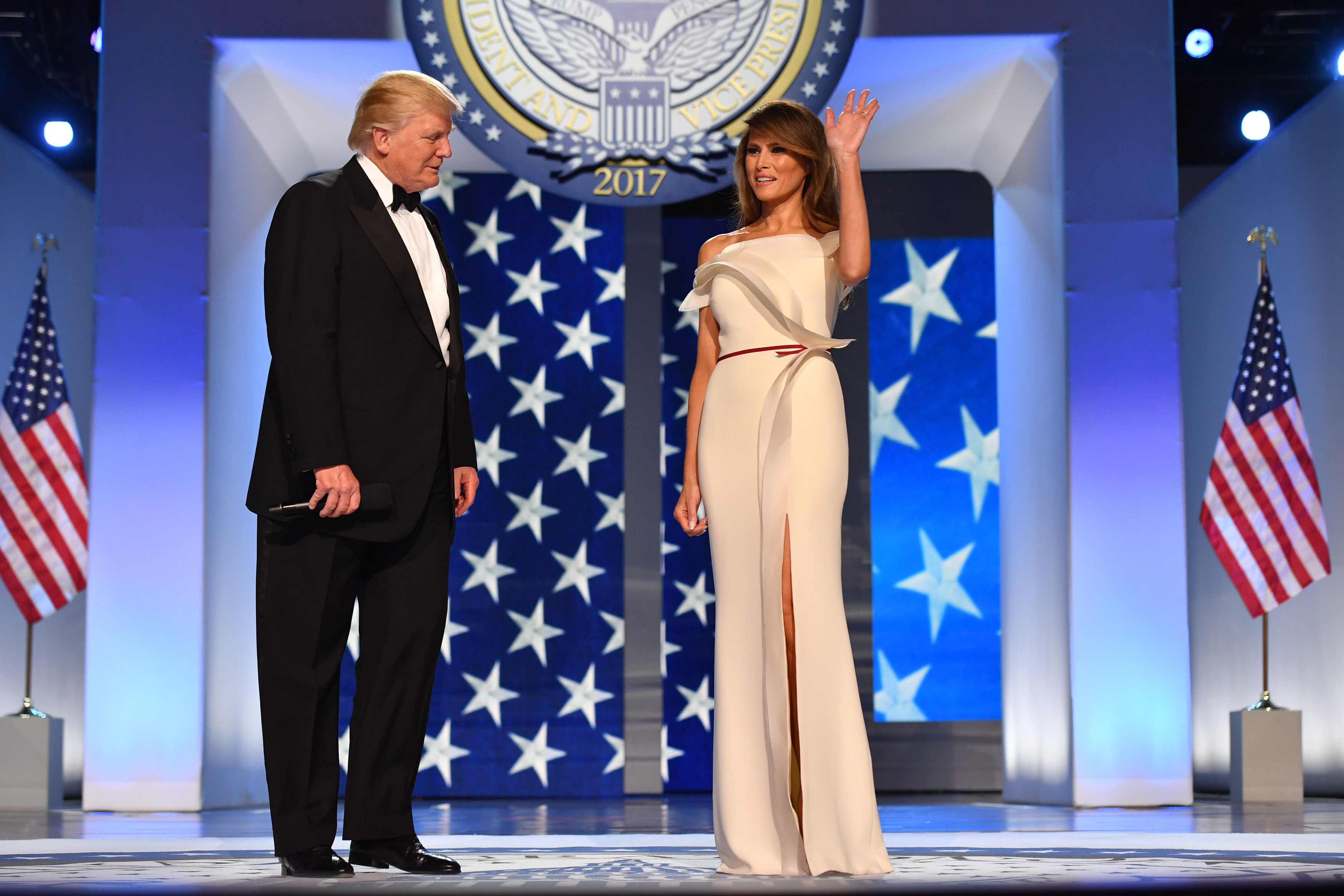President Donald Trump and First Lady Melania Trump arrive at the Freedom Ball on January 20, 2017 in Washington, D.C. Pool&mdash;Getty Images (Pool&mdash;Getty Images)