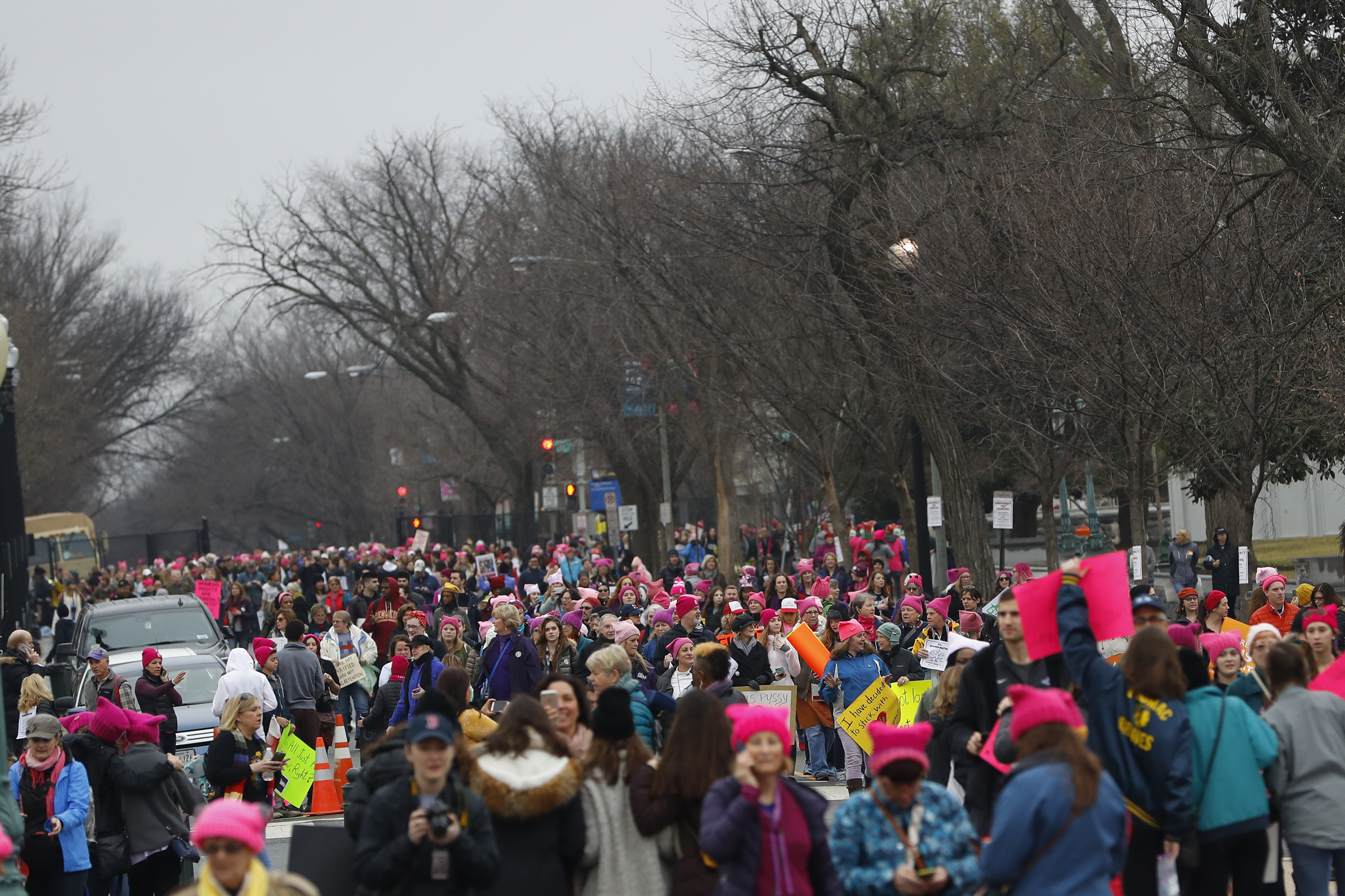 Protesters gather during the Women's March on Washington January 21, 2017 in Washington, DC. The march is expected to draw thousands from across the country to protest newly inaugurated President Donald Trump. Aaron P. Bernstein&mdash;Getty Images (Aaron P. Bernstein&mdash;Getty Images)