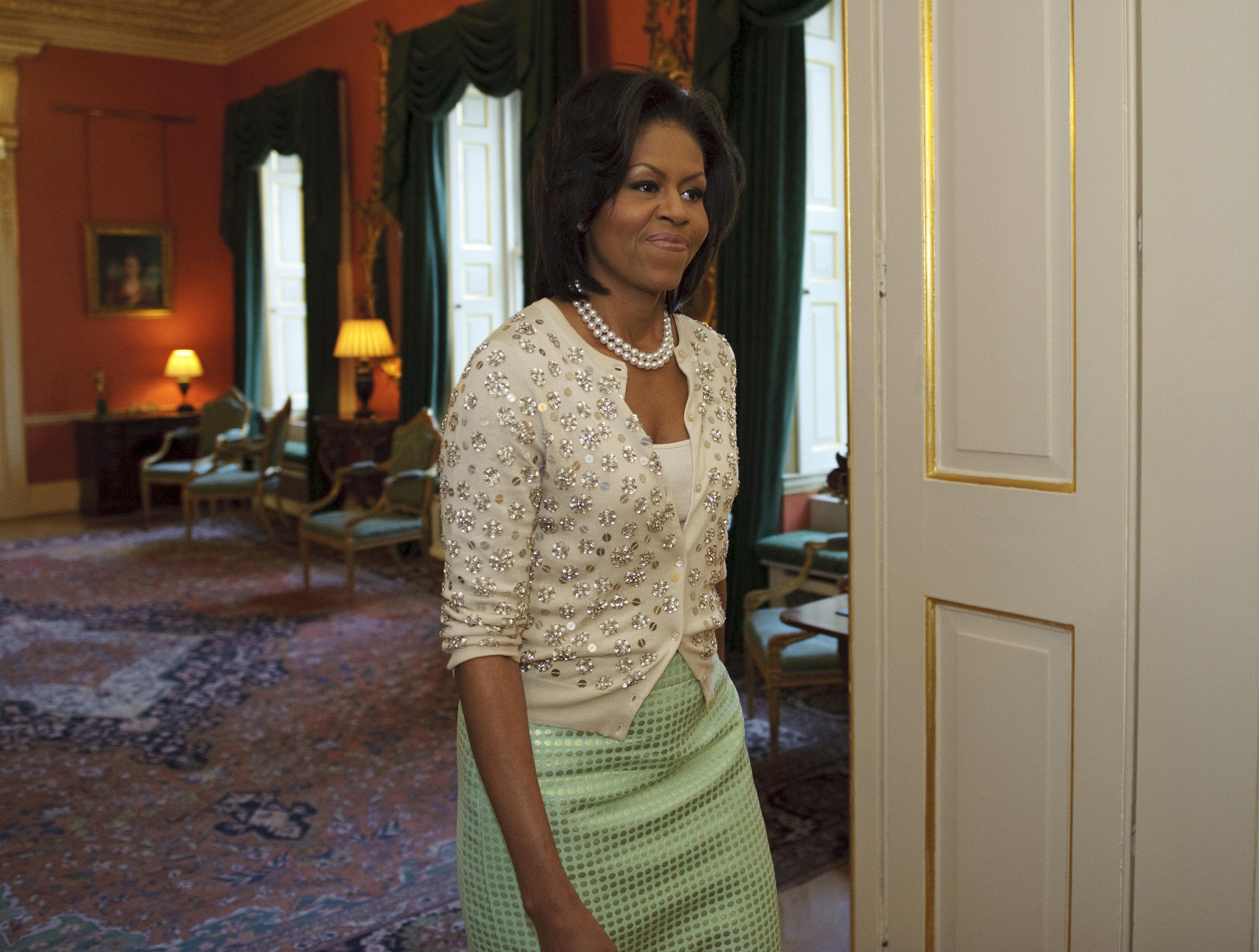 US First Lady Michelle Obama walks into