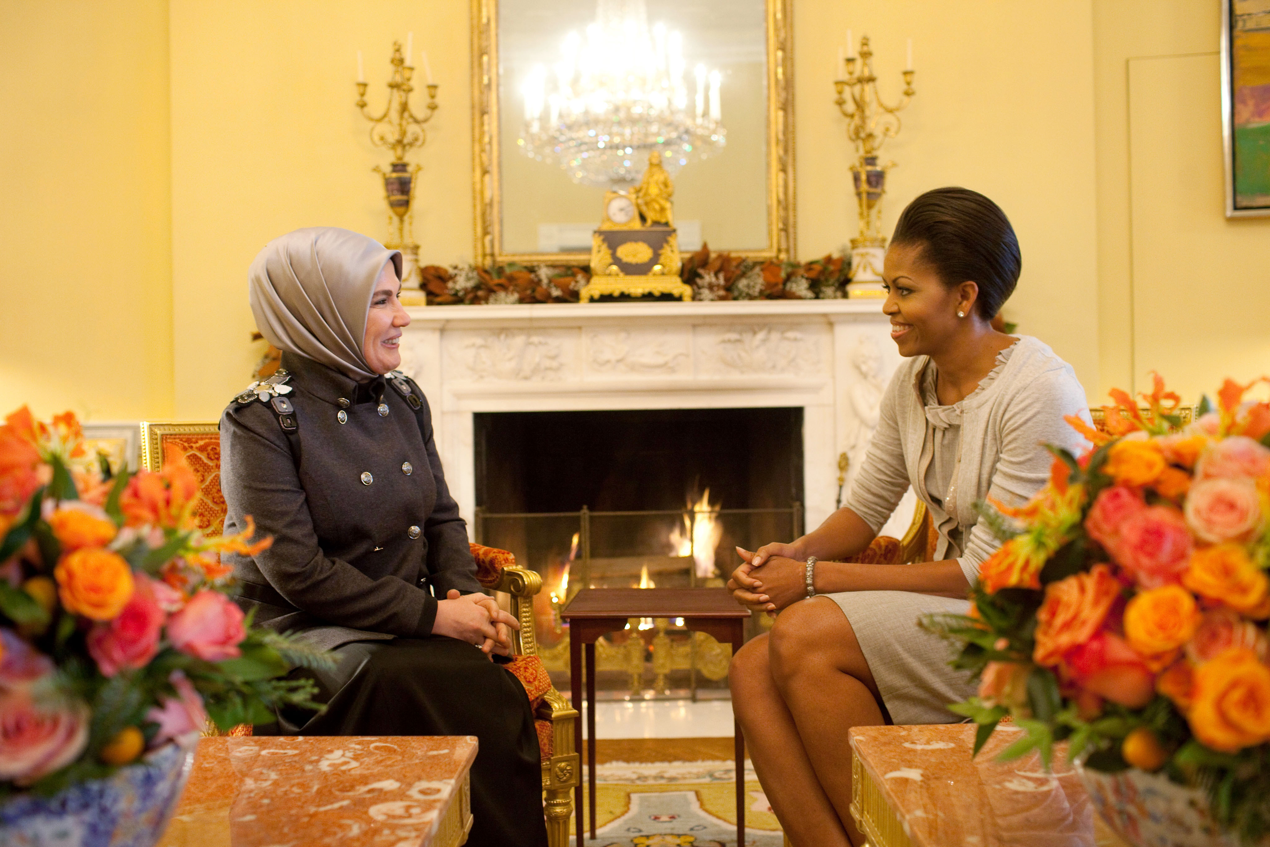 First Lady Michelle Obama Meets With Ermine Erdogan, Wife Of The Prime Minister of Turkey