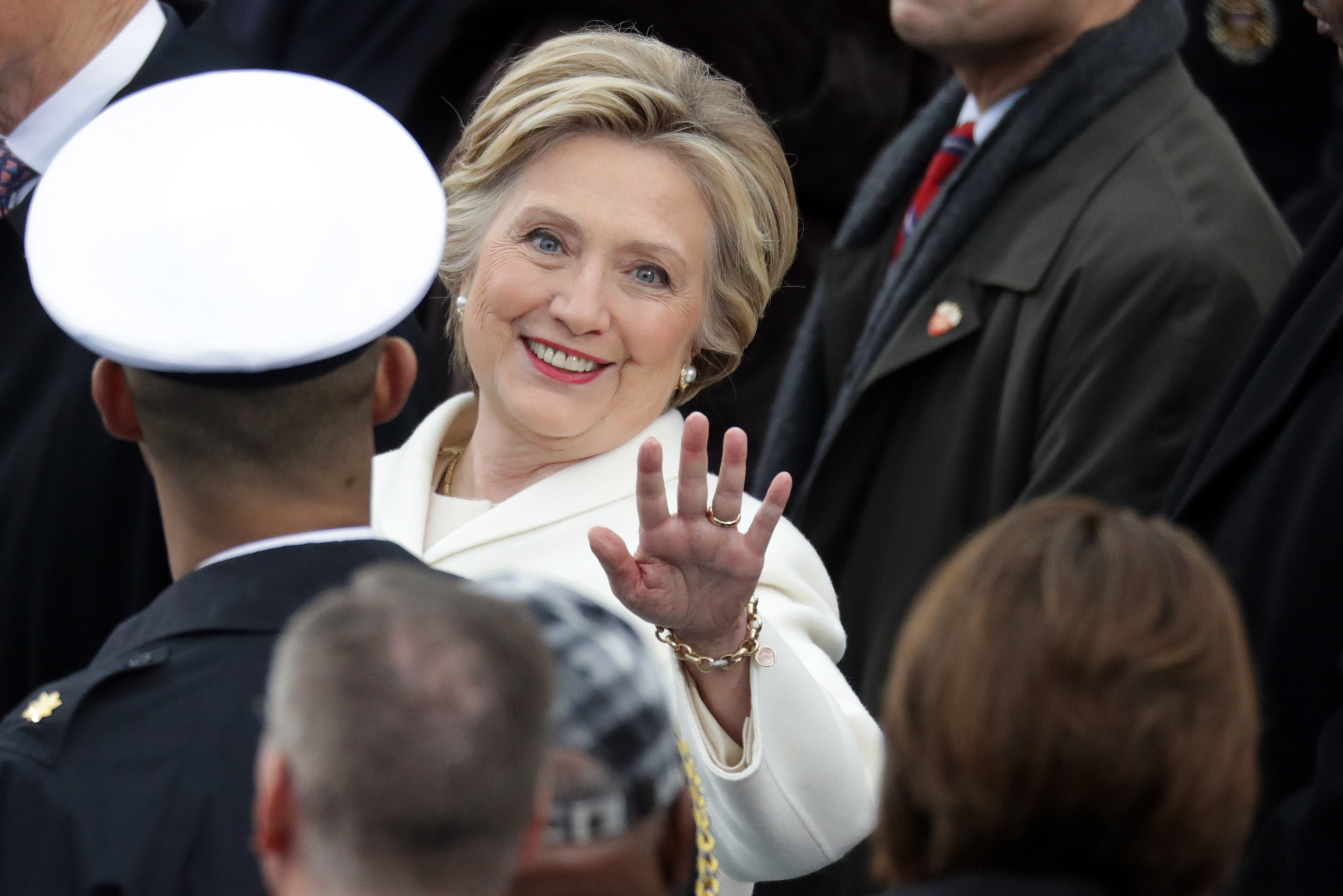 Former Democratic presidential nominee Hillary Clinton arrives on the West Front of the U.S. Capitol on Jan. 20, 2017 for Donald Trump's inauguration. (Chip Somodevilla/Getty Images)