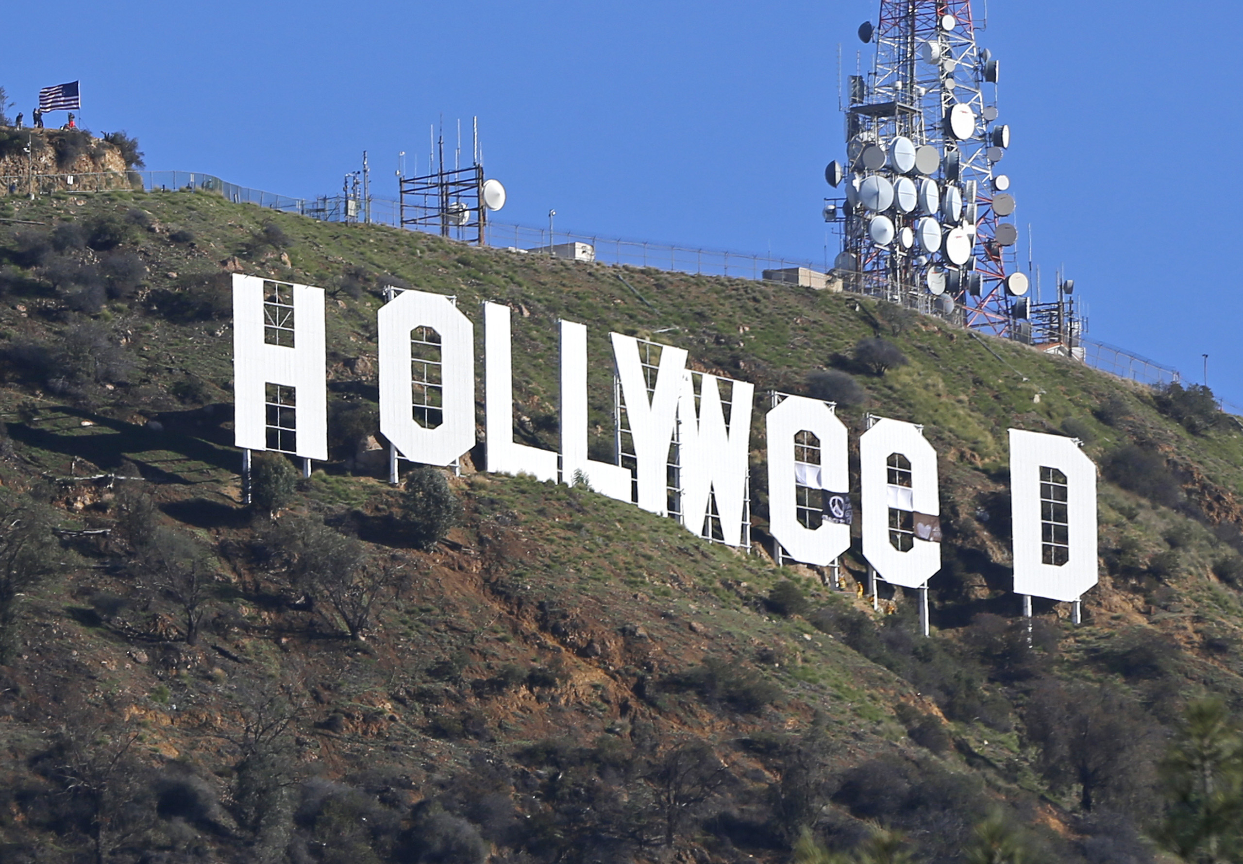 The Hollywood sign is seen vandalized on Sunday, Jan. 1, 2017. (Damian Dovarganes—AP)