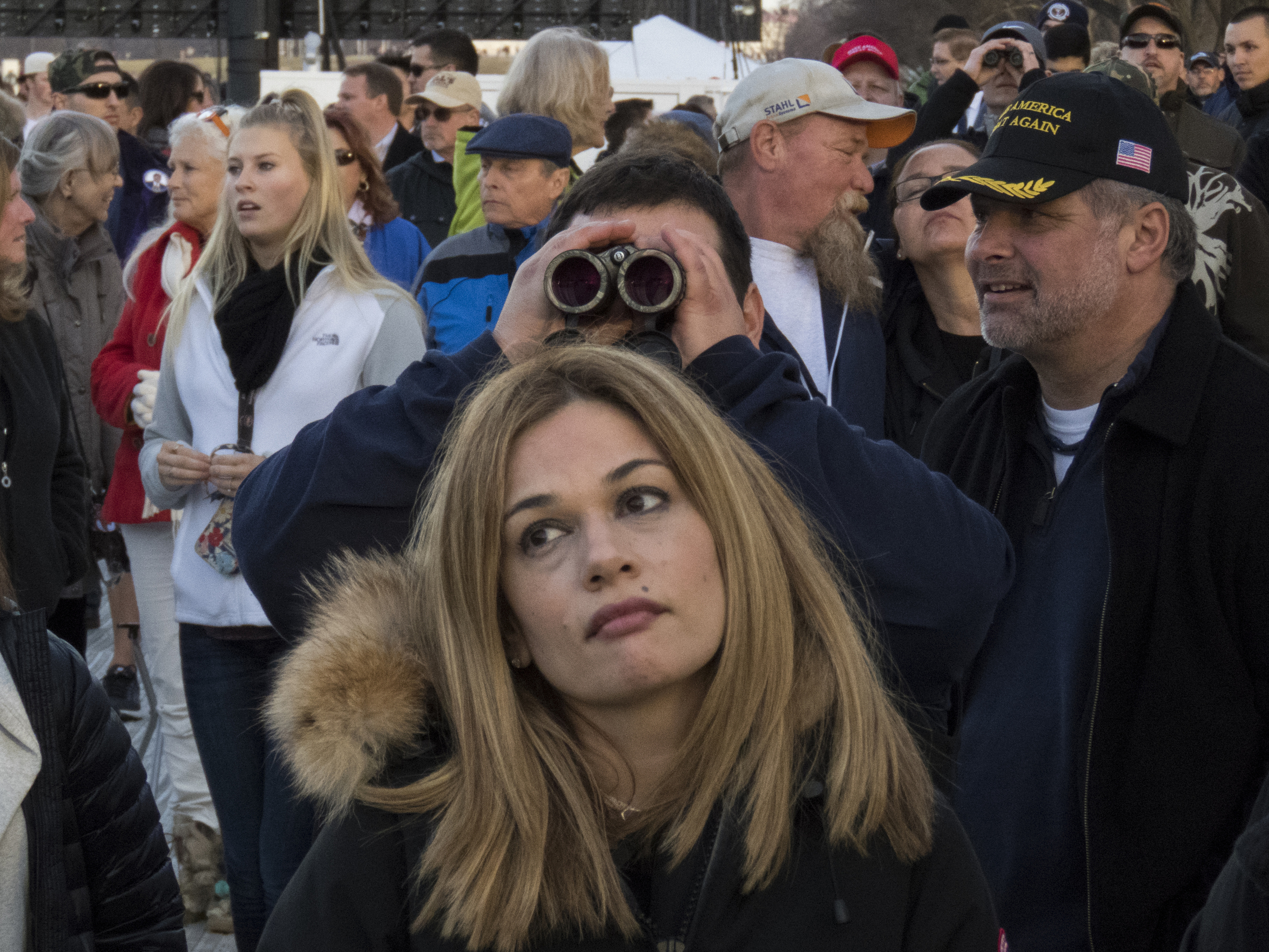 2017. Washington, DC. USA.  Attendees at the Voices of the People: Make America Great Again Welcome Concert at the Lincoln Memorial.