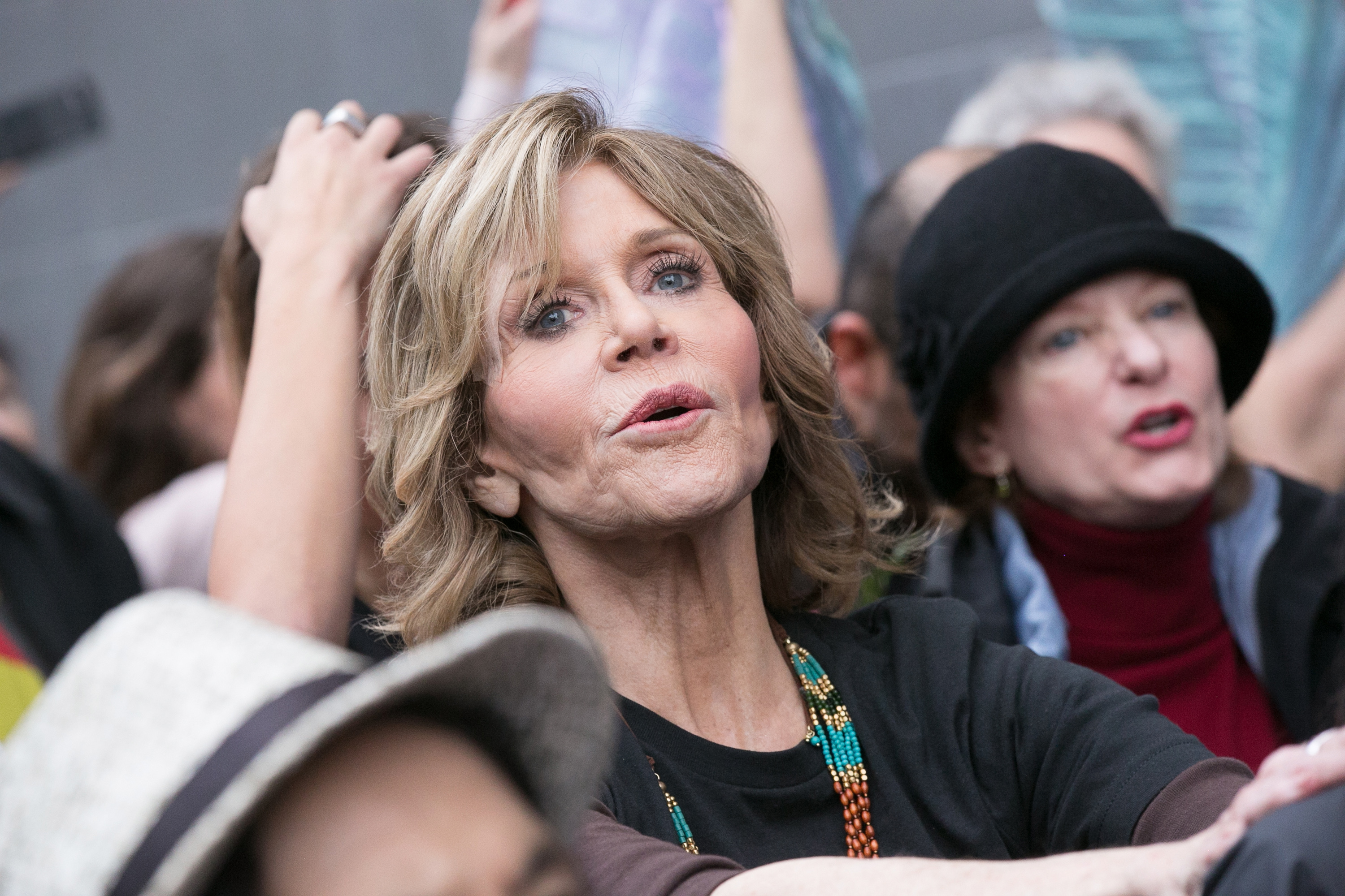 Jane Fonda attends the #BankExit Rally  in Los Angeles on Dec. 21. (Gabriel Olsen—Getty Images)