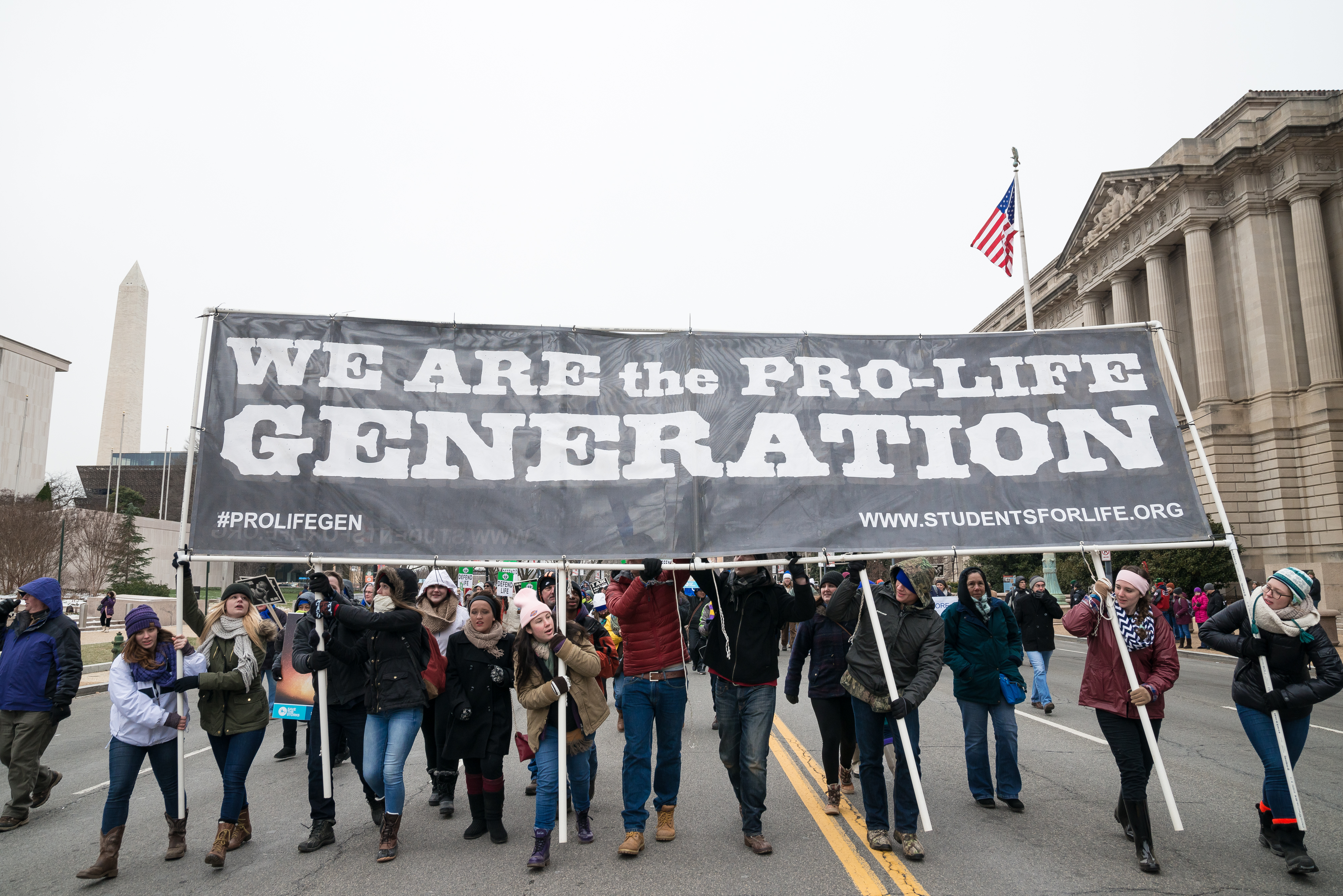 WASHINGTON, D C , UNITED STATES - 2016/01/22: Pro-Life marchers participate in the "March for Life." Tens of thousands of Pro-Life supporters rallied in Washington, D.C. on the anniversary of the landmark 1973 Supreme Court decision Roe v. Wade, demanding an end to legal abortion in the United States. (Photo by Albin Lohr-Jones/Pacific Press/LightRocket via Getty Images) (Pacific Press—LightRocket via Getty Images)