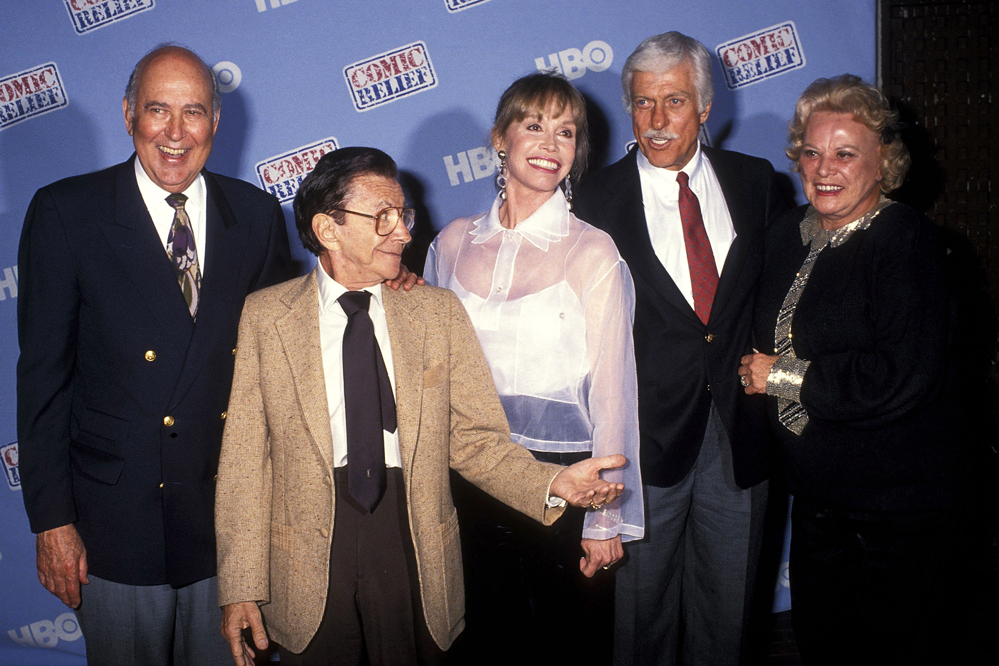 From left: Carl Reiner, Morey Amsterdam, Mary Tyler Moore, Dick Van Dyke and Rose Marie, on May 16, 1992 in Universal City, Calif.