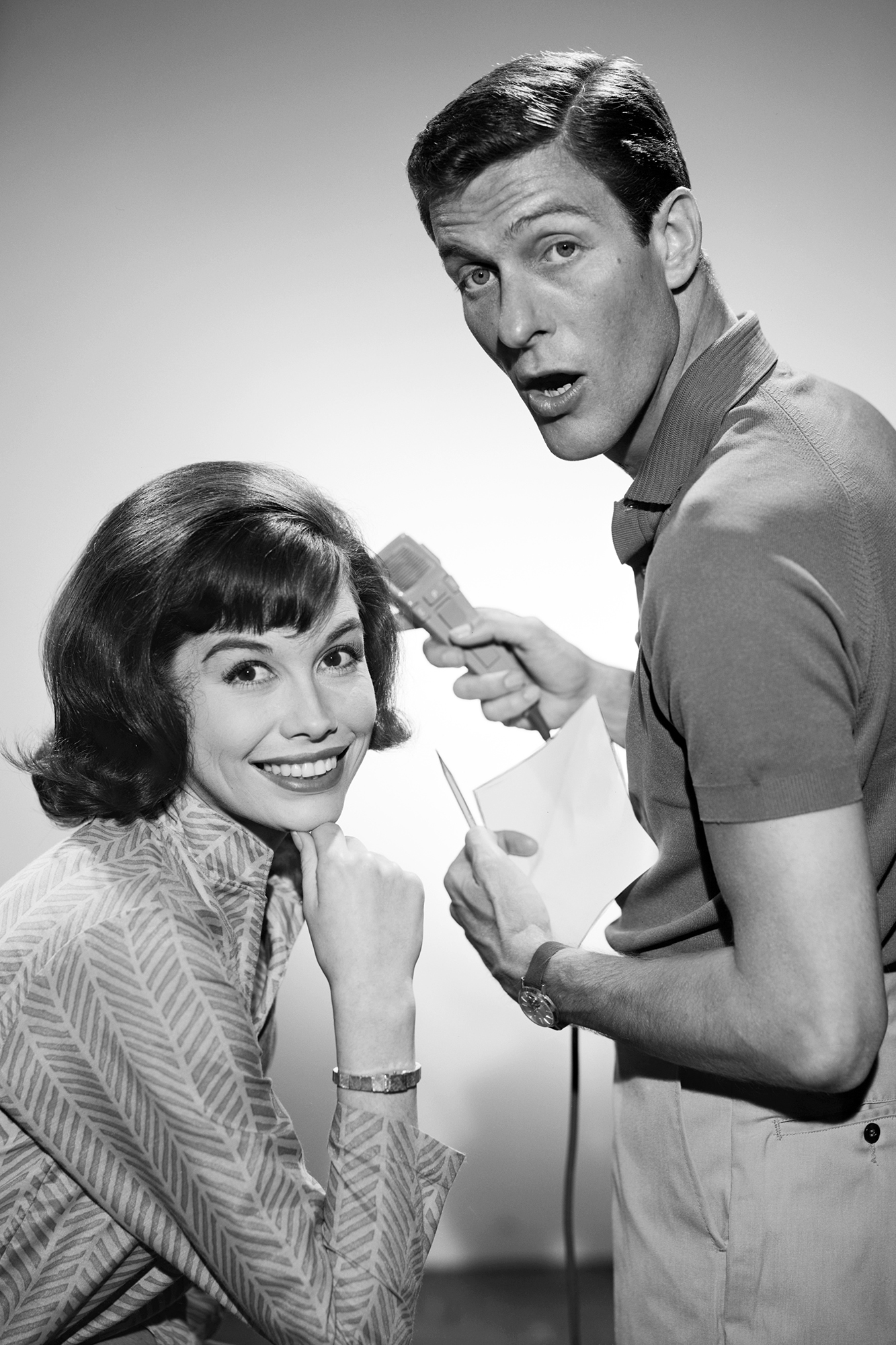 Mary Tyler Moore and Dick Van Dyke during promo photos for The Dick Van Dyke Show, on April 21, 1961.