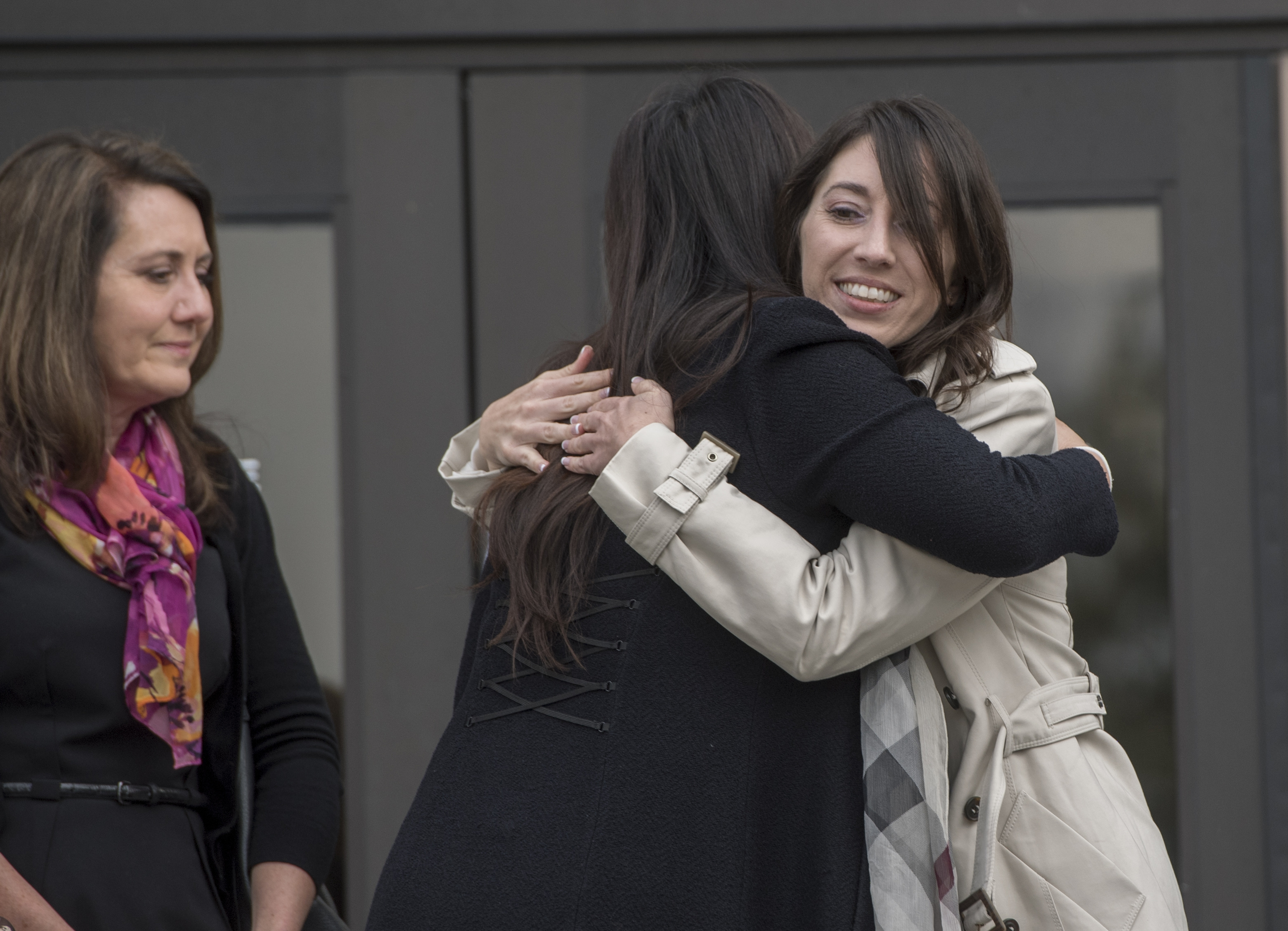 Michelle Susan Hadley, right, hugs Orange County District Attorney Chief of Staff Susan Kang Schroeder after being cleared of all charges in a complicated plot to frame her in Fullerton, Calif., on Jan. 9, 2017. (Jeff Gritchen&mdash;AP)