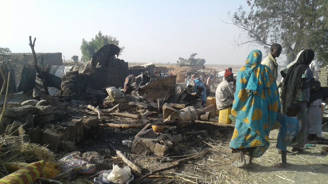 The aftermath of an aerial bombing at a camp for internally displaced people in Rann, Nigeria, on Jan. 17. (Alfred Davies—MSF)