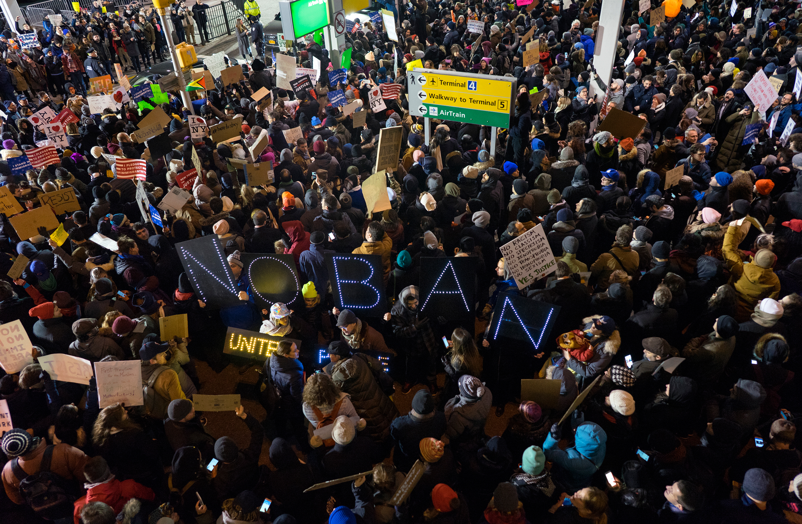 Protesters assemble at John F. Kennedy International Airport in New York on Jan. 28, 201. (Craig Ruttle—AP)