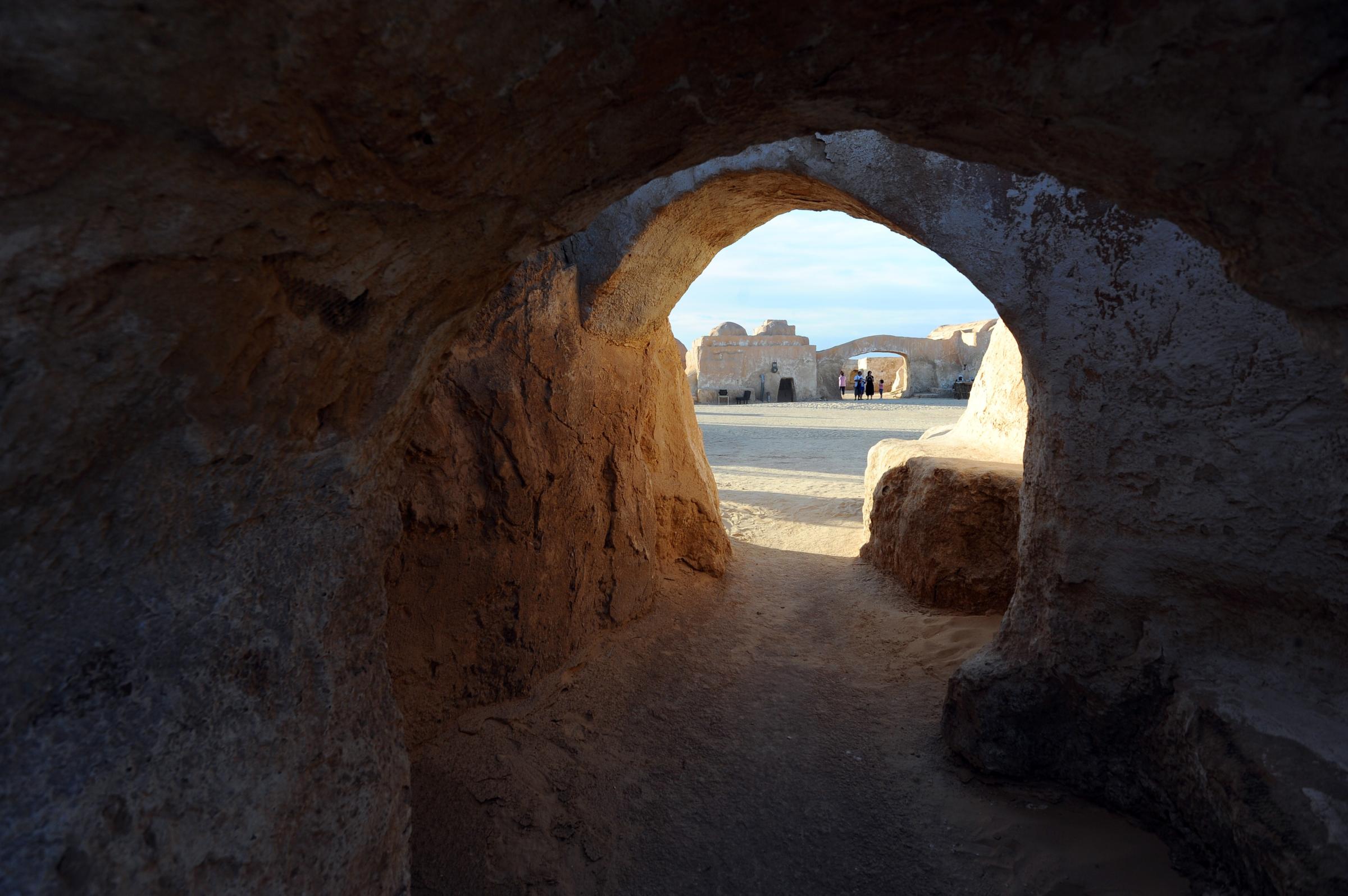 A picture taken on May 2, 2014 shows, amidst desert sand, a film set where numerous Star Wars scenes were filmed in Ong Jmel, in southern Tunisia.