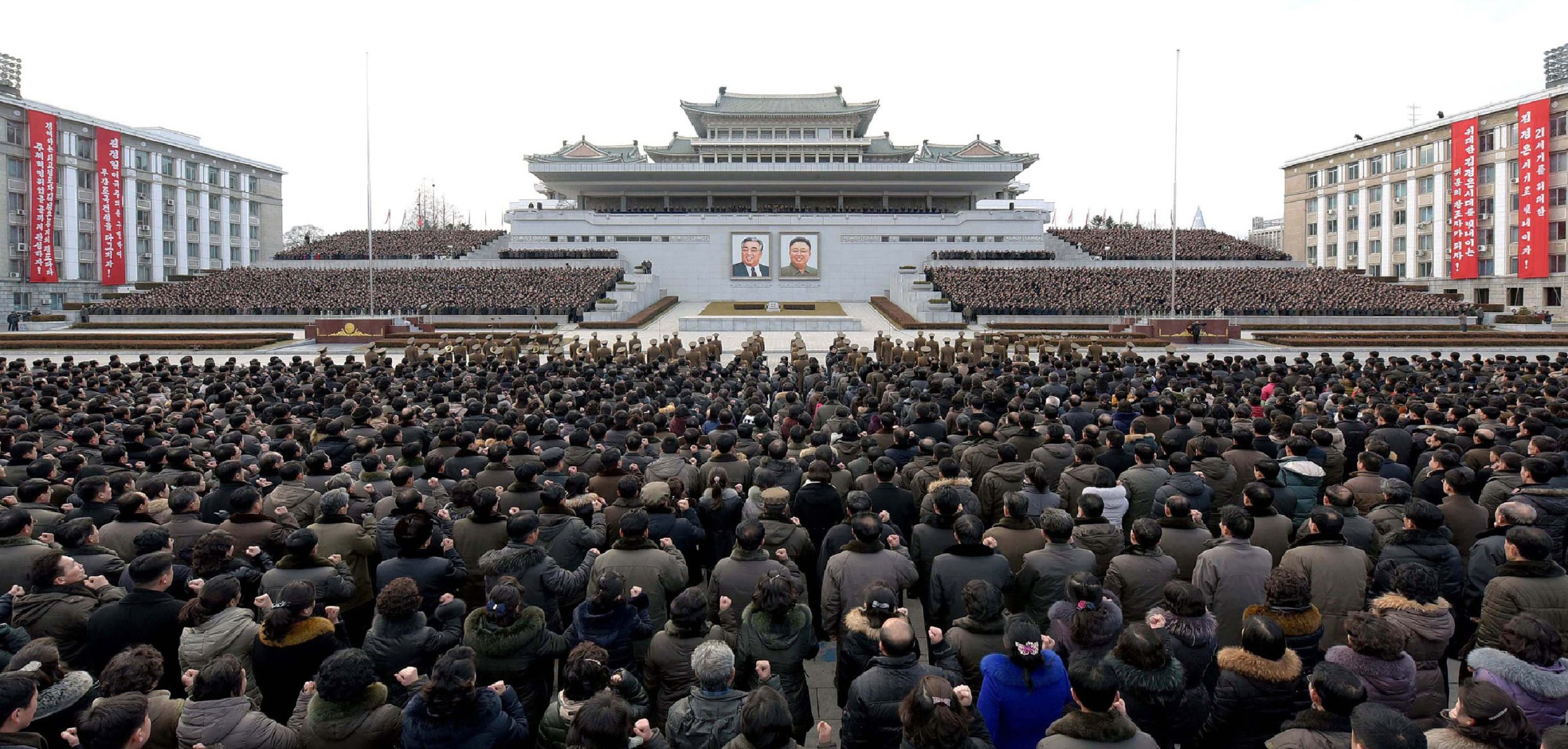 This picture taken on January 5, 2017 and released by North Korea's official Korean Central News Agency (KCNA) on January 6, 2017 shows a mass rally taking place at Kim Il Sung Square in Pyongyang.
