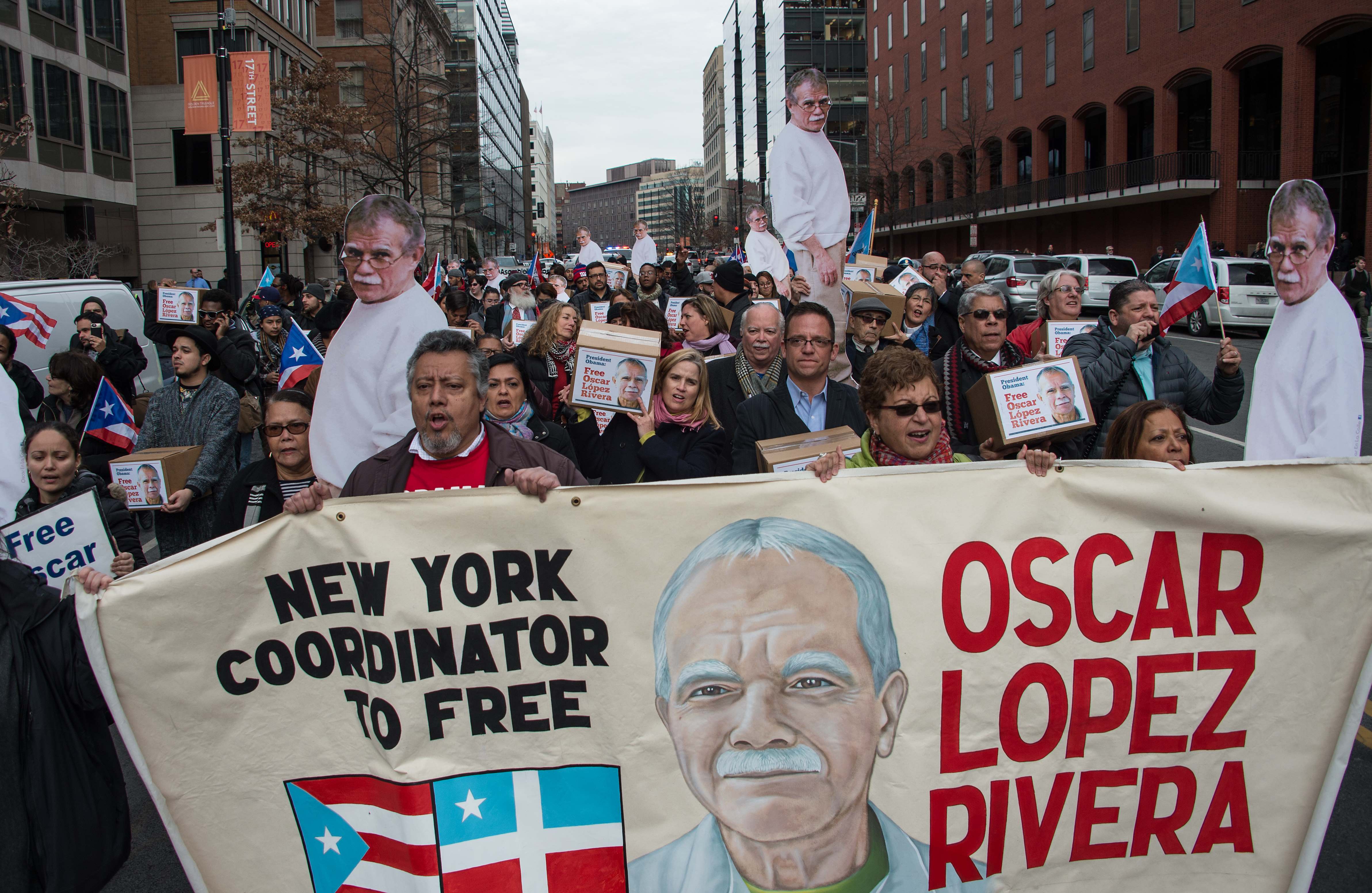 People march to demand the release of Puerto Rican nationalist Oscar Lopez Rivera near the White House in Washington, DC, on January 11, 2017. / AFP / Nicholas Kamm        (Photo credit should read NICHOLAS KAMM/AFP/Getty Images) (NICHOLAS KAMM&mdash;AFP/Getty Images)