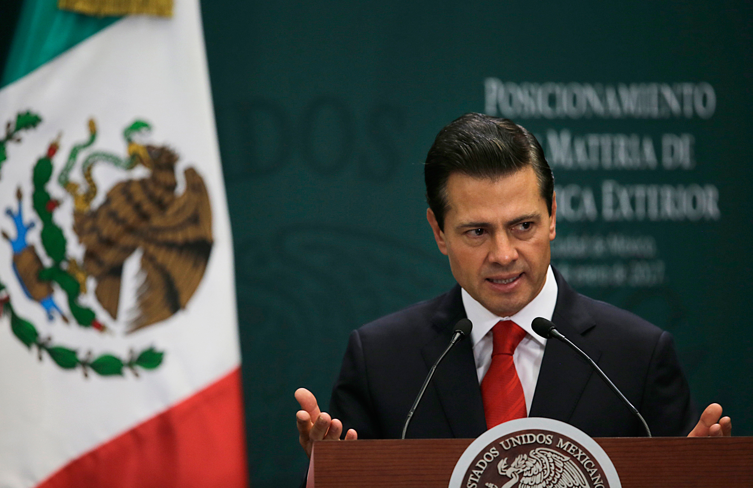 Mexico's President Enrique Pena Nieto speaks during a press conference at Los Pinos presidential residence in Mexico City on Jan. 23, 2017. (Marco Ugarte—AP)