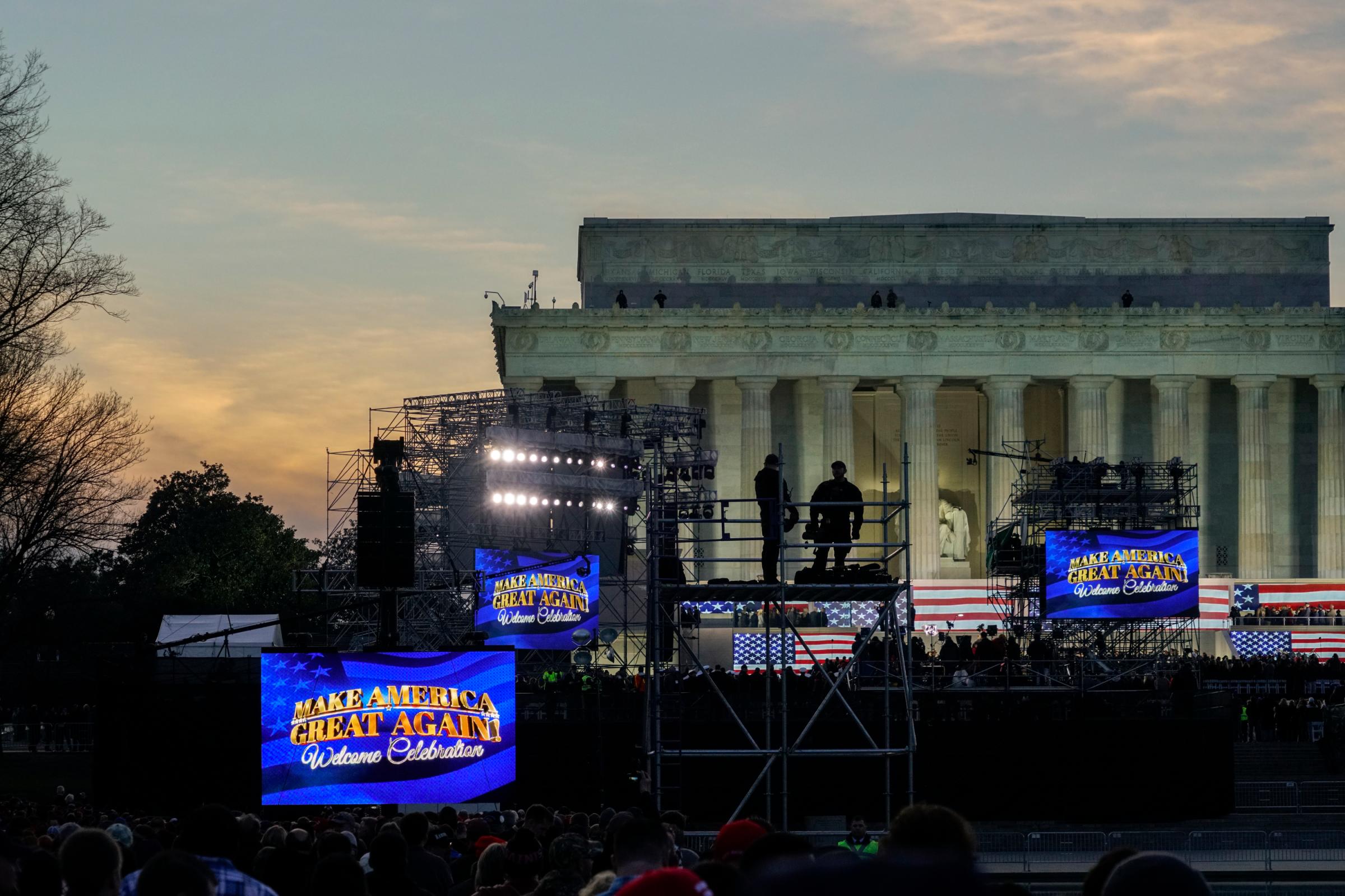 A view of the setup at the "Voices of the People: Make America Great Again Welcome Concert" in front of the Lincoln Memorial on Jan. 19, 2017.