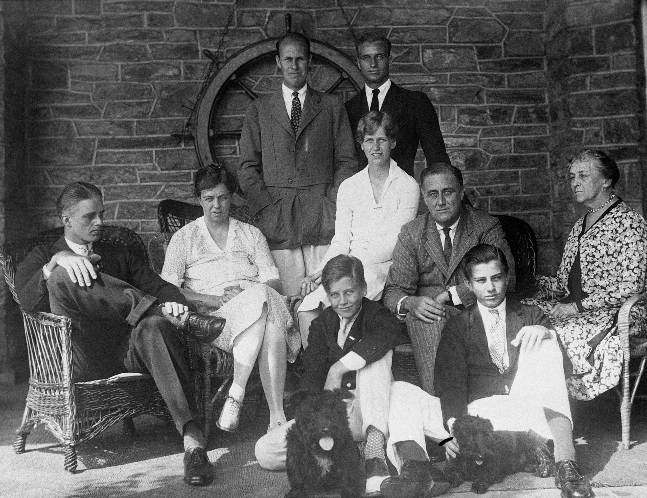 Franklin Roosevelt: F.D.R.'s slightly extended family sat for this photo in 1928, around the time when he was running for governor of New York. They are, from left: Elliott, a war hero and author; future First Lady Eleanor; Curtis Dall (husband to Anna, a journalist, who sits in front of him); John, seated, a retailer and banker; James, standing, White House secretary for his father and a six-term Congressman; future President Roosevelt; Franklin Jr., who also served in Congress; and F.D.R.'s mother Sara Delano Roosevelt. The Roosevelts also had a sixth child who died in infancy.