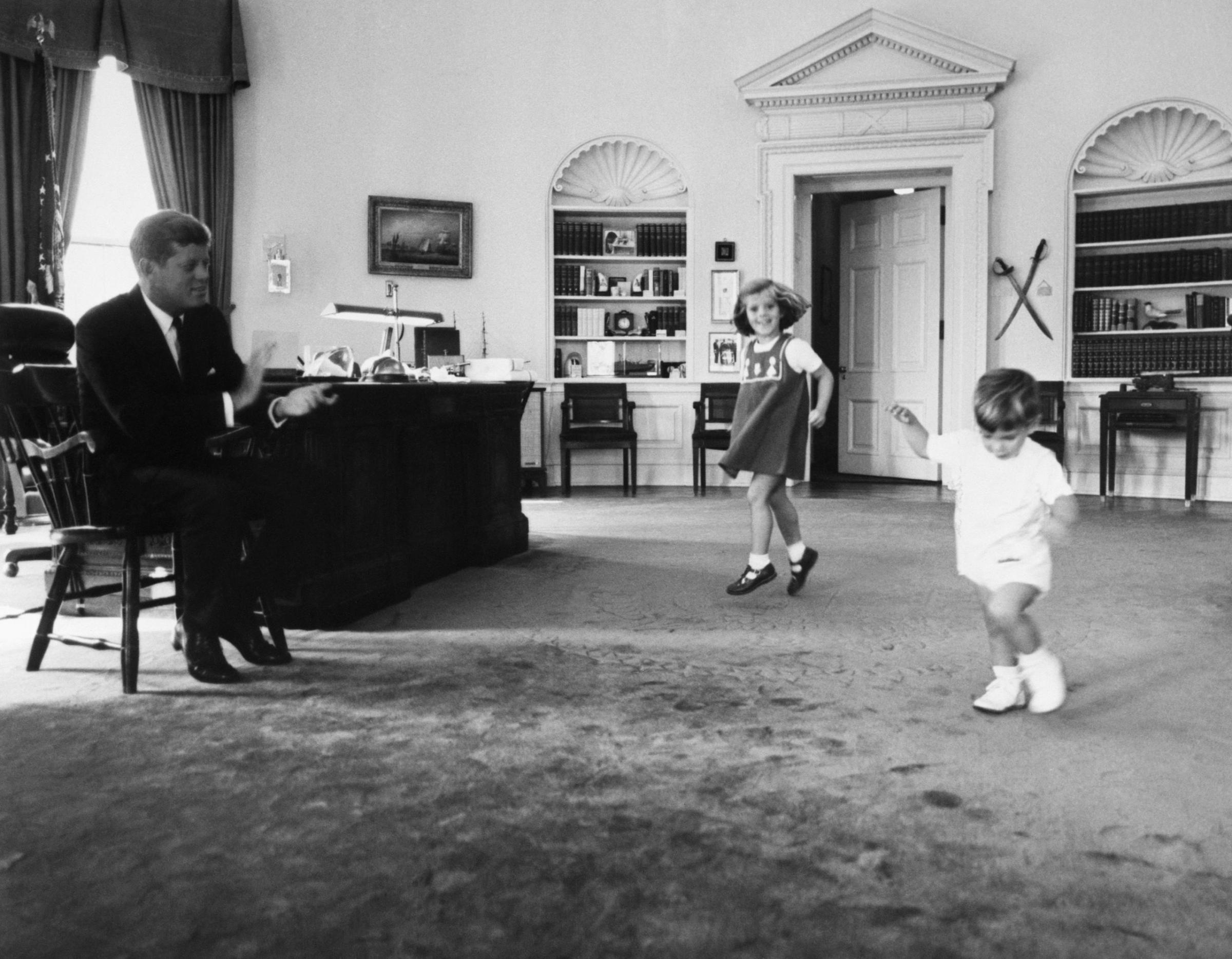John F. Kennedy with his children at the White House