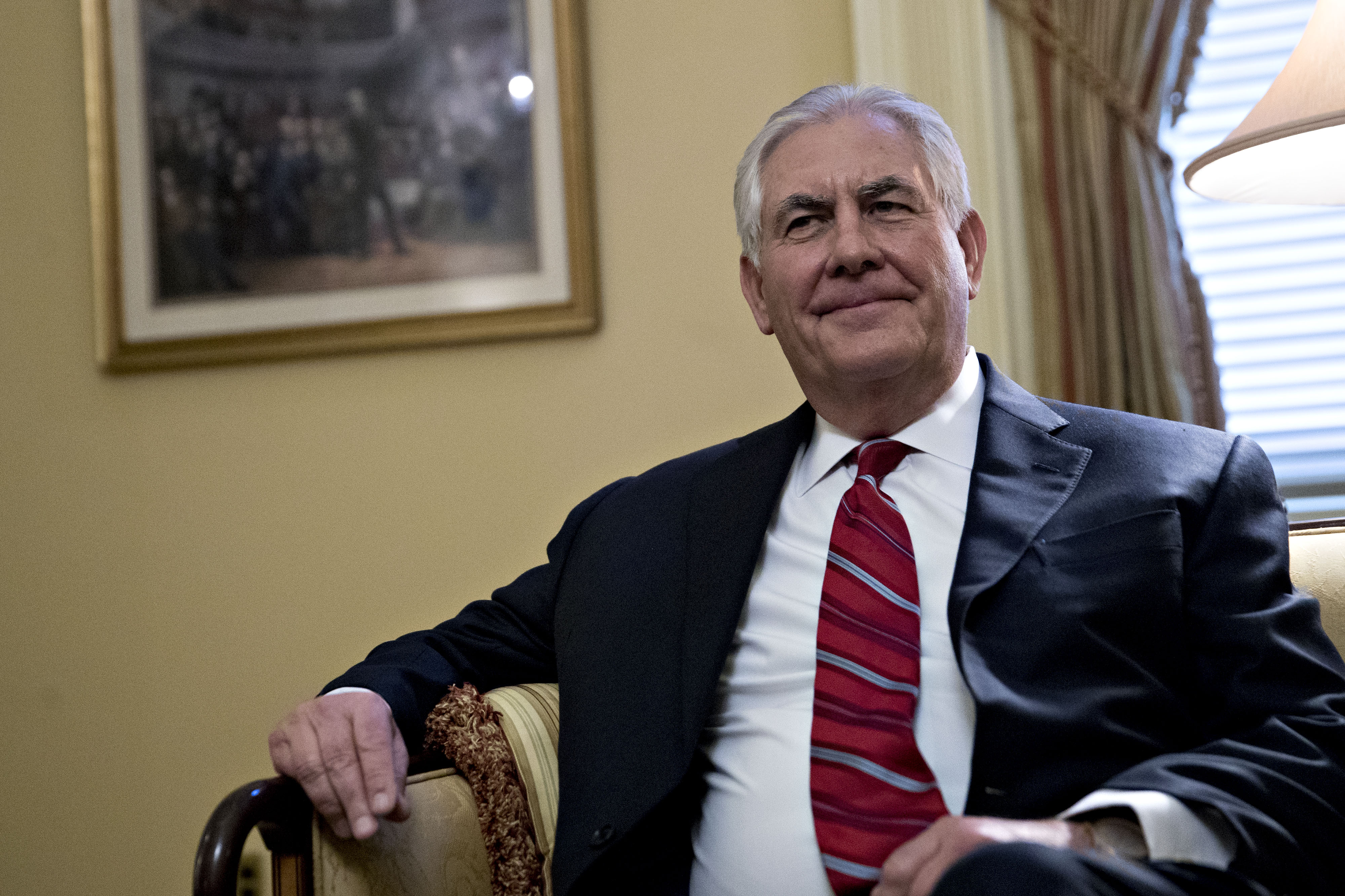 Rex Tillerson, former chief executive officer of Exxon Mobile Corp. and U.S. secretary of state nominee for president-elect Donald Trump, sits during a meeting with Senate Majority Leader Mitch McConnell, a Republican from Kentucky, not pictured, on Capitol Hill in Washington, D.C., U.S., on Wednesday, Jan. 4, 2017. (Andrew Harrer—Bloomberg/Getty Images)