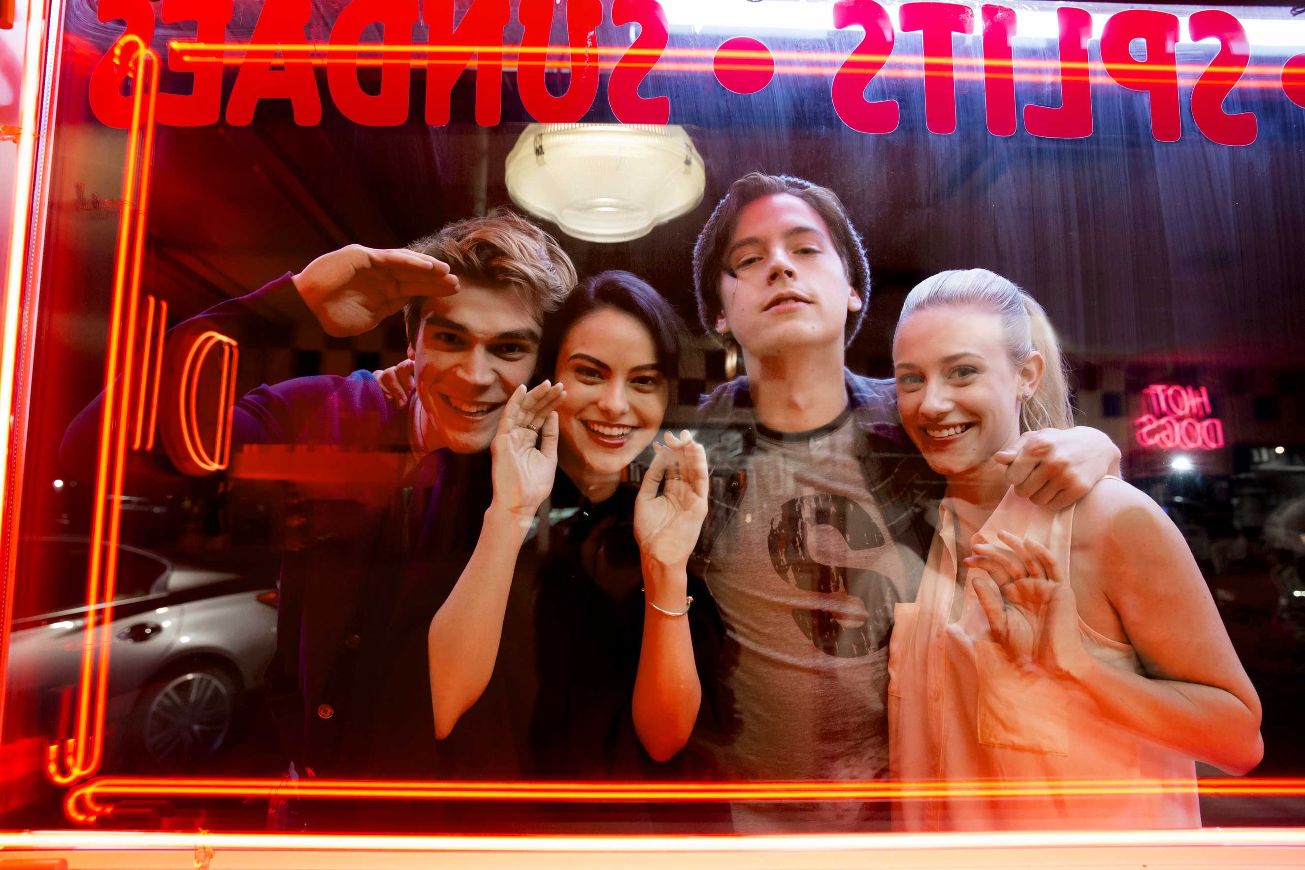 Sugar, sugar: Archie (Apa), Veronica (Mendes), Jughead (Sprouse) and Betty (Reinhart) reborn on the CW (Katie Yu—The CW)