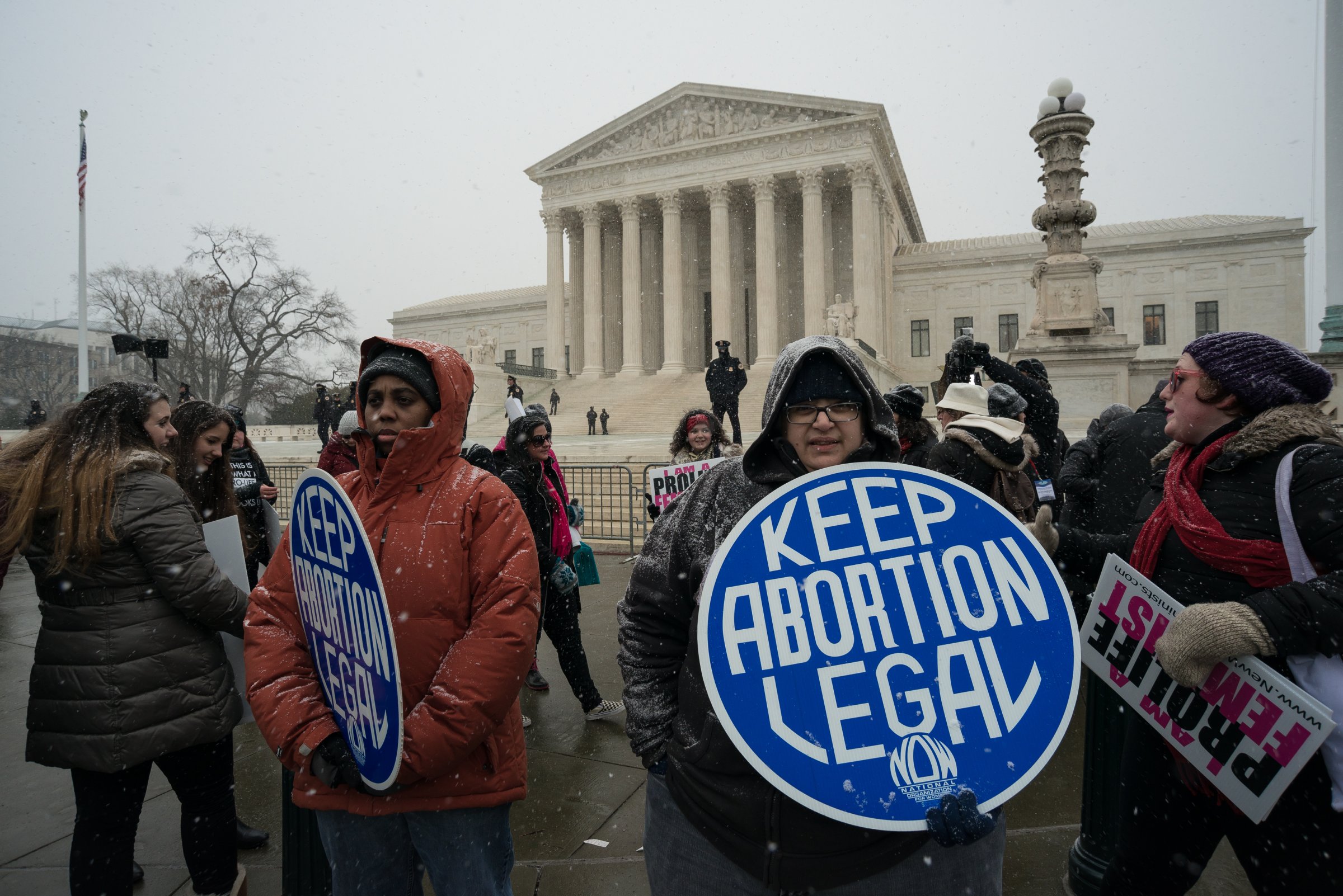 Pro-choice demonstrators stage a counter protest near the