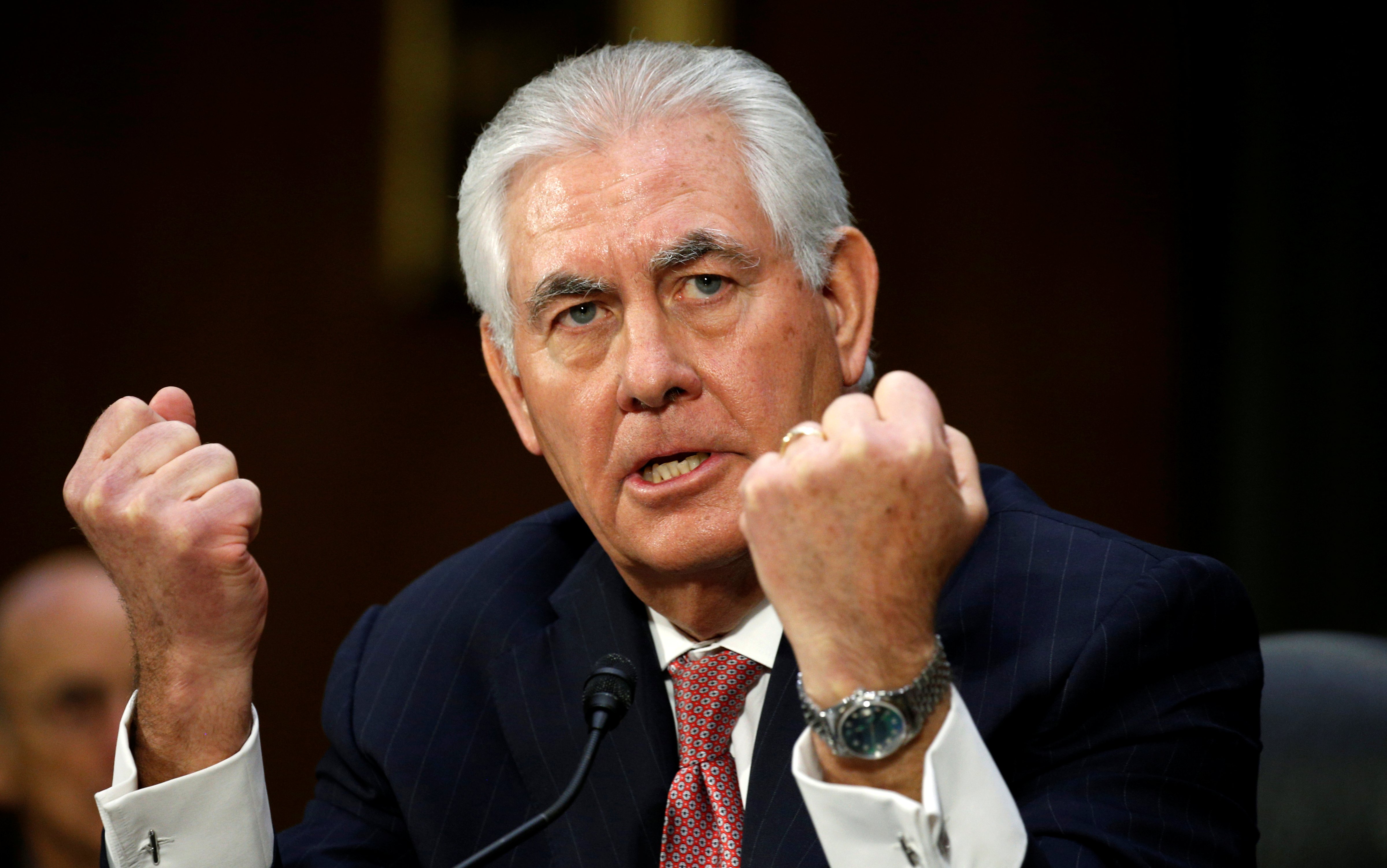 Rex Tillerson, the former chairman and chief executive officer of ExxonMobil, testifies during a Senate Foreign Relations Committee confirmation hearing to become U.S. Secretary of State on Capitol Hill in Washington, D.C., on Jan. 11, 2017 (Kevin Lamarque—Reuters)