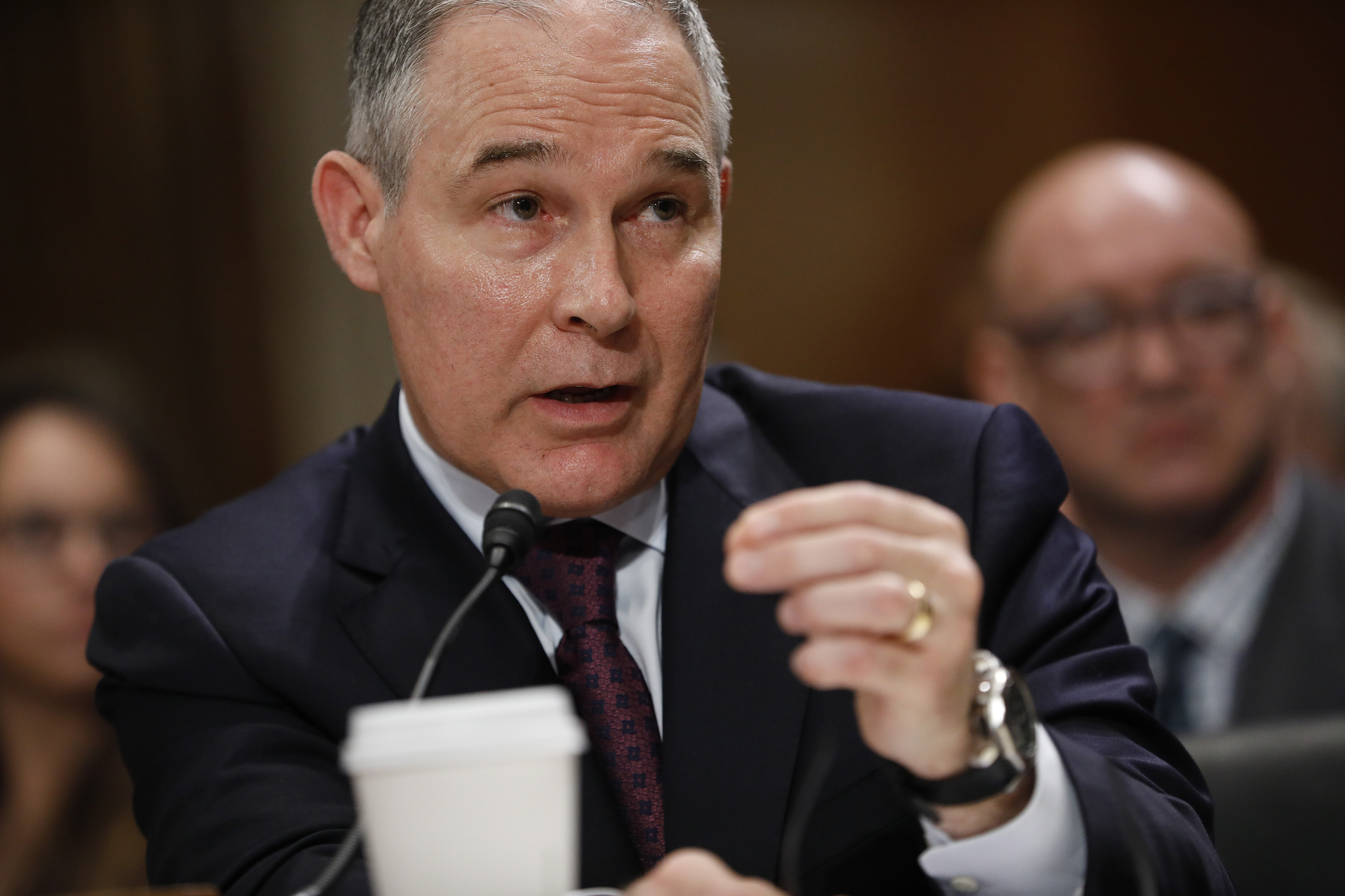 Oklahoma Attorney General Scott Pruitt, President-elect Donald Trump's choice to head the Environmental Protection Agency, testifies during his confirmation hearing before the Senate Committee on Environment and Public Works on Capitol Hill on Jan. 18 in Washington, DC. (Aaron P. Bernstein—Getty Images)