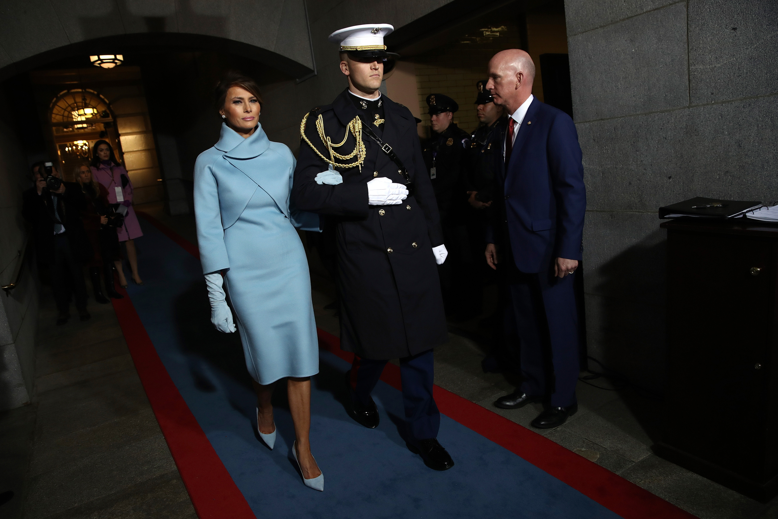 Melania Trump arrives on the West Front of the U.S. Capitol in Washington