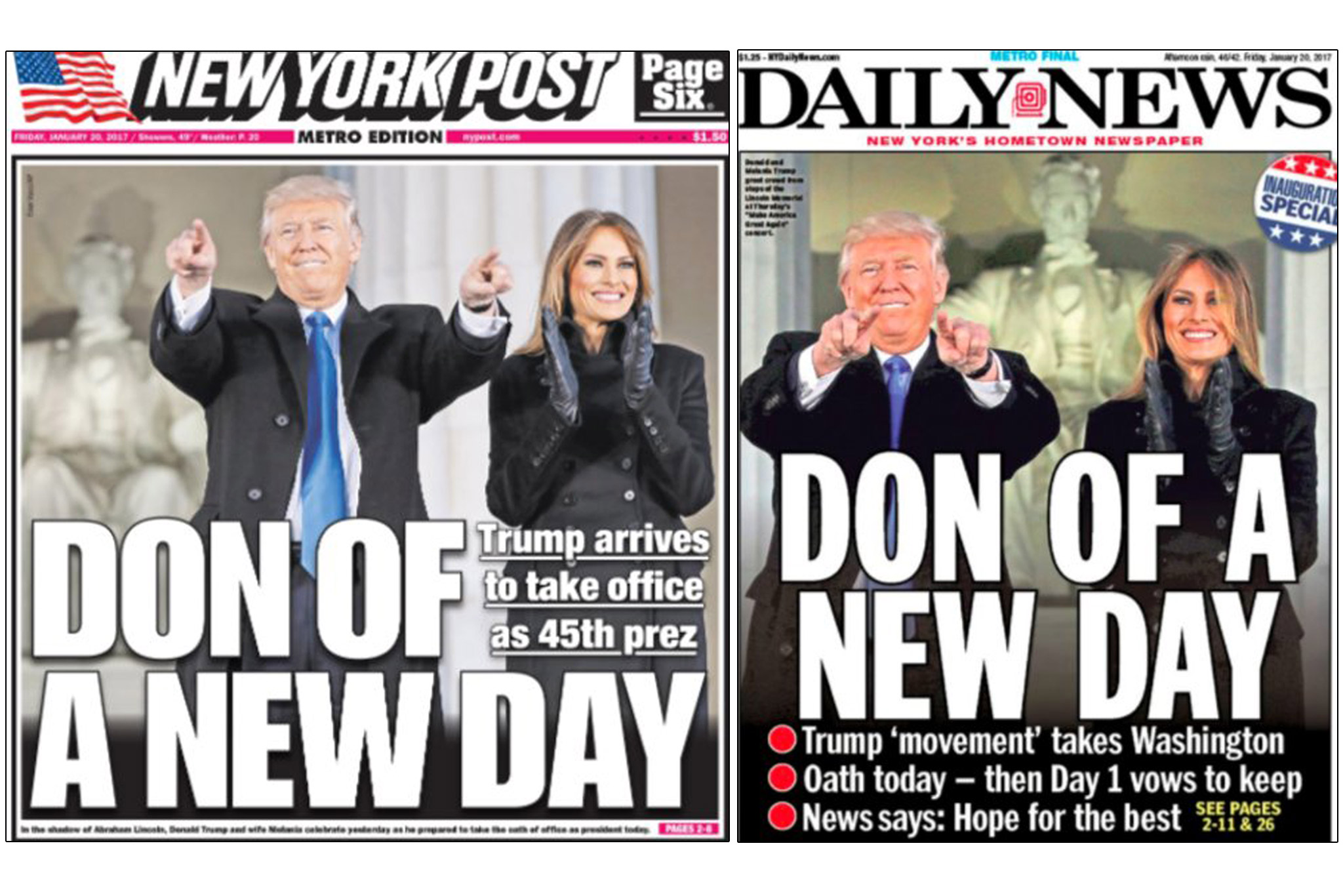 Trump Inauguration New Yorks Tabloids Unite On Headline Time